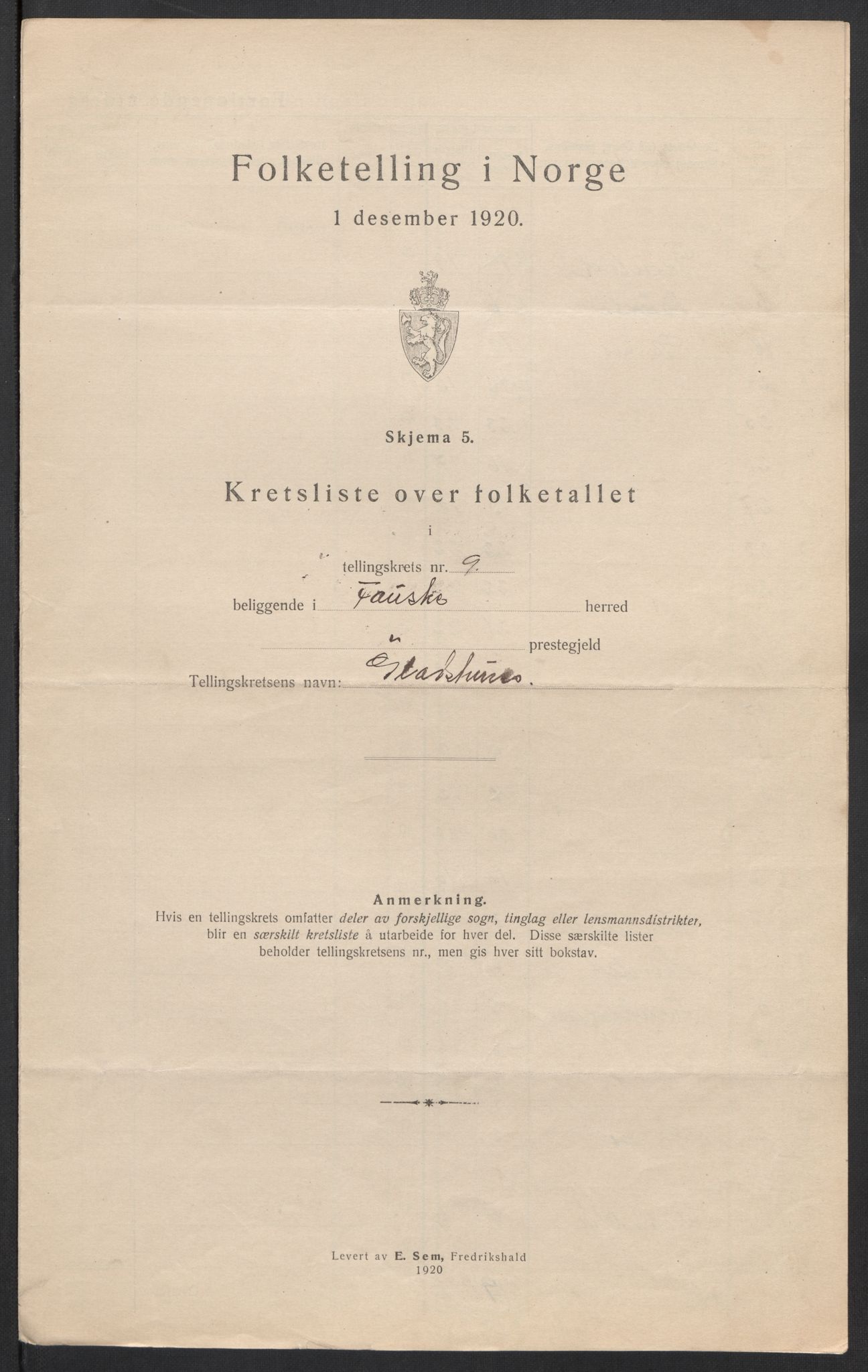 SAT, 1920 census for Fauske, 1920, p. 30