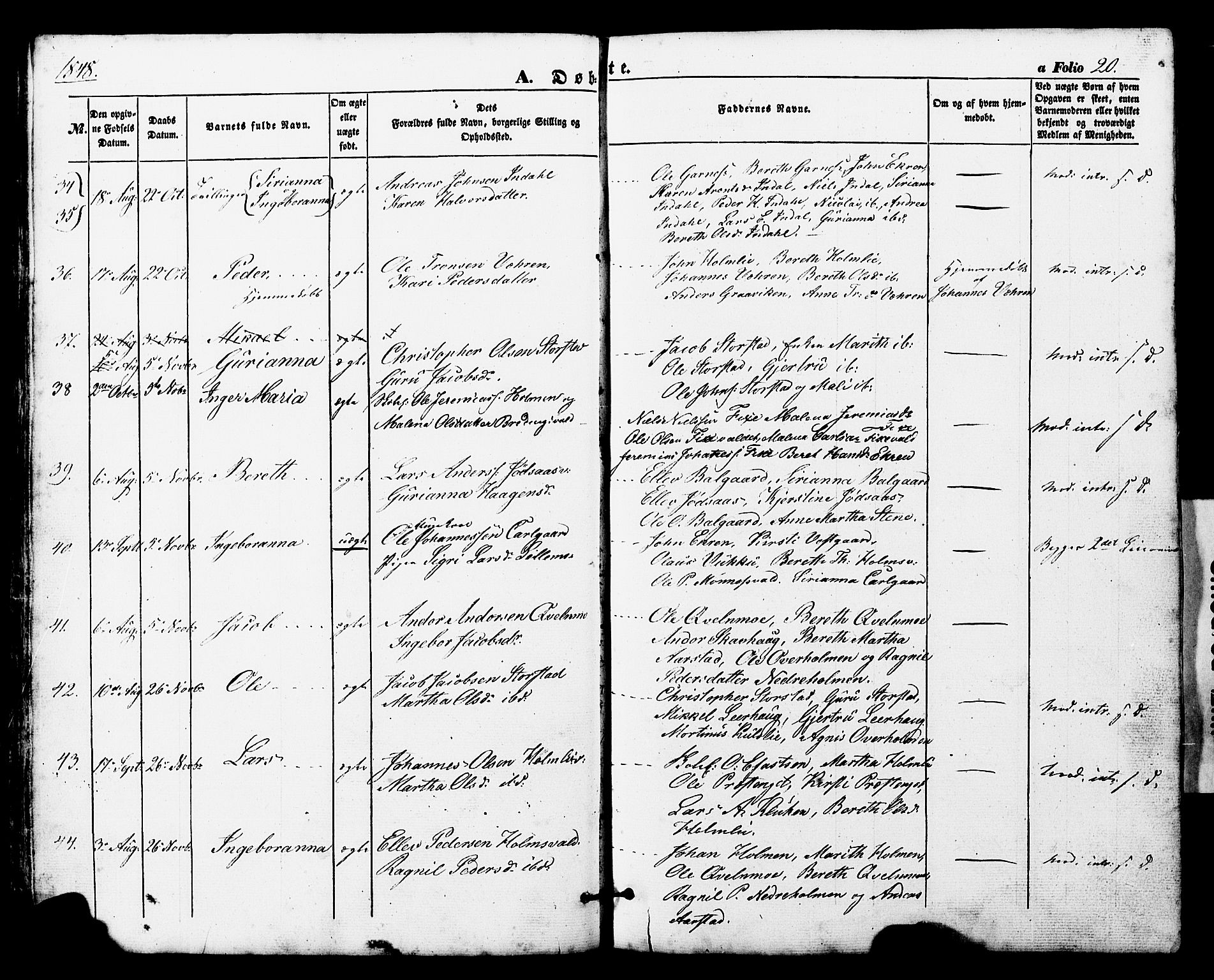 Ministerialprotokoller, klokkerbøker og fødselsregistre - Nord-Trøndelag, AV/SAT-A-1458/724/L0268: Parish register (copy) no. 724C04, 1846-1878, p. 20