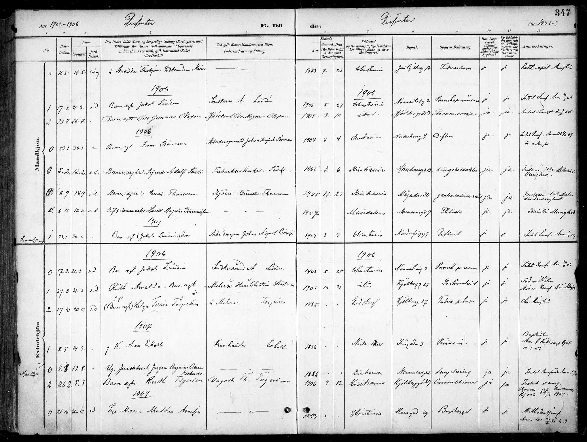 Kampen prestekontor Kirkebøker, SAO/A-10853/F/Fa/L0009: Parish register (official) no. I 9, 1899-1911, p. 347