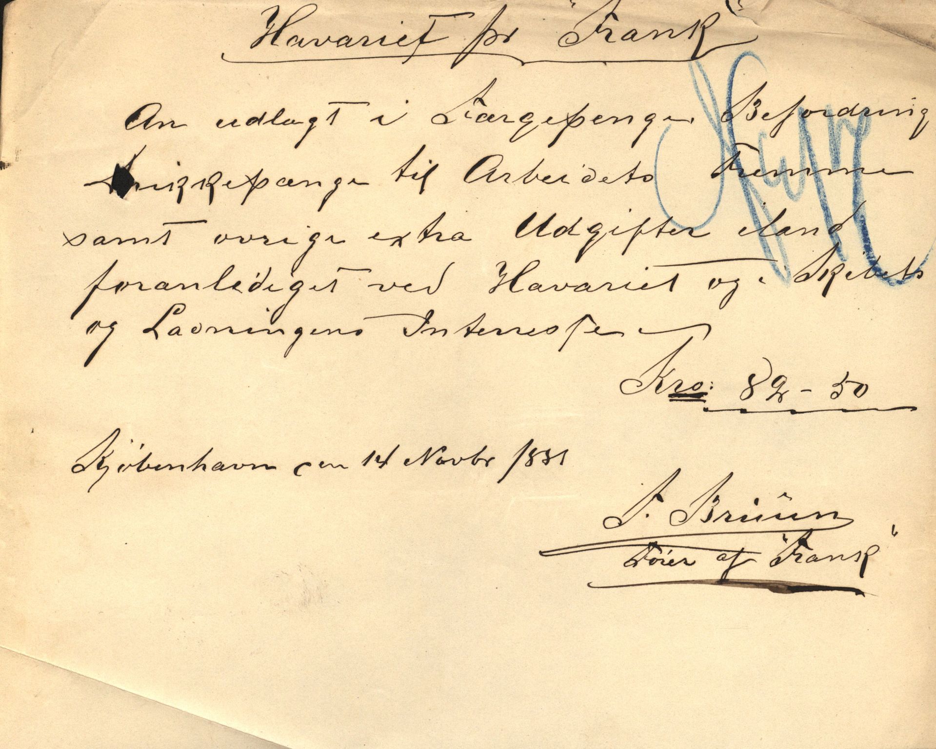 Pa 63 - Østlandske skibsassuranceforening, VEMU/A-1079/G/Ga/L0014/0004: Havaridokumenter / Bertrand, Frigga, Frank, Nordafjeld, 1881, p. 46