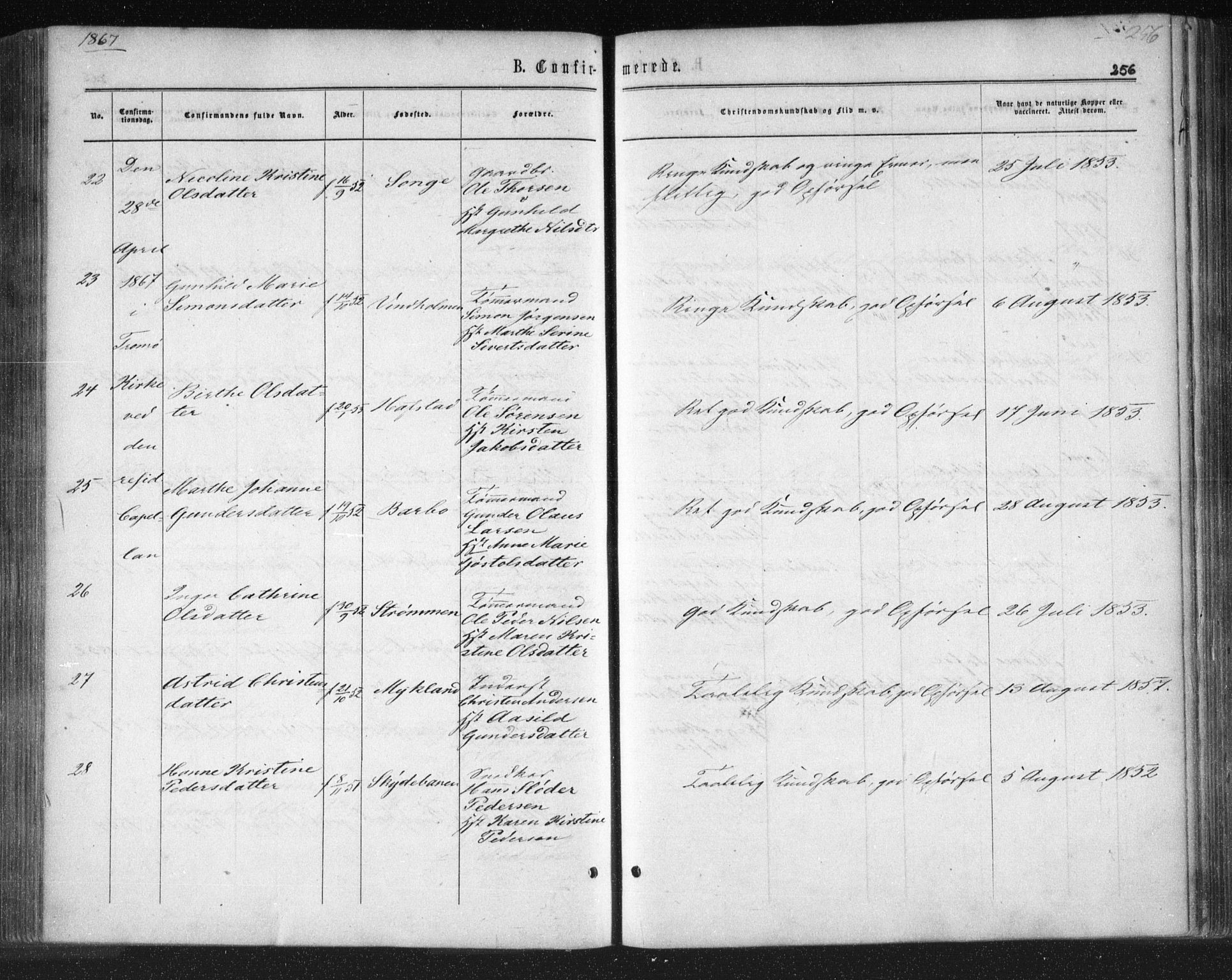 Tromøy sokneprestkontor, AV/SAK-1111-0041/F/Fa/L0007: Parish register (official) no. A 7, 1864-1869, p. 256