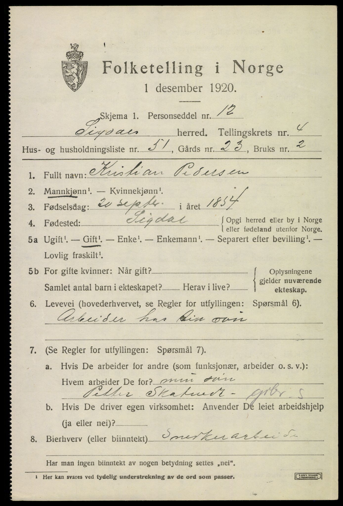 SAKO, 1920 census for Sigdal, 1920, p. 3782