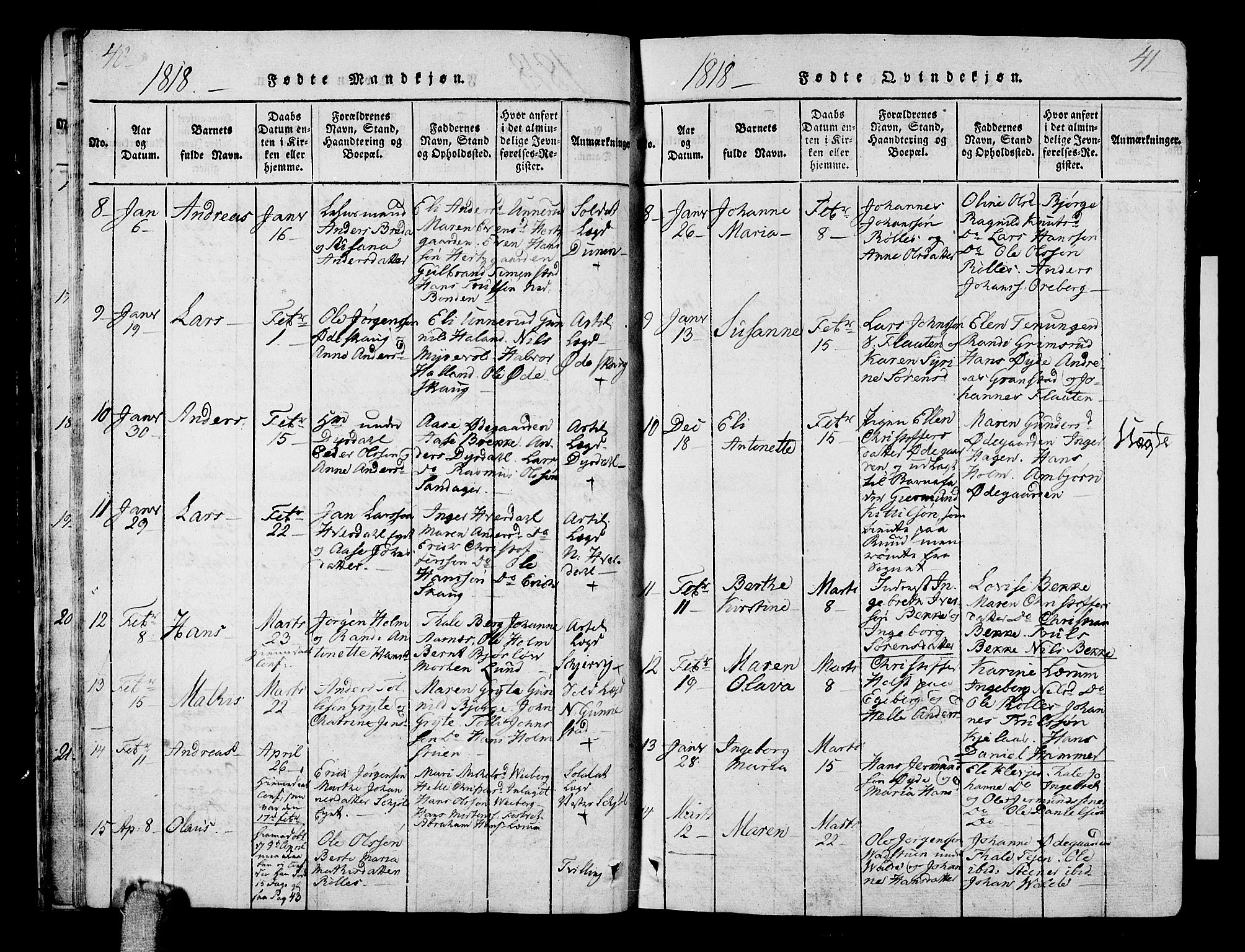 Sande Kirkebøker, AV/SAKO-A-53/G/Ga/L0001: Parish register (copy) no. 1, 1814-1847, p. 40-41