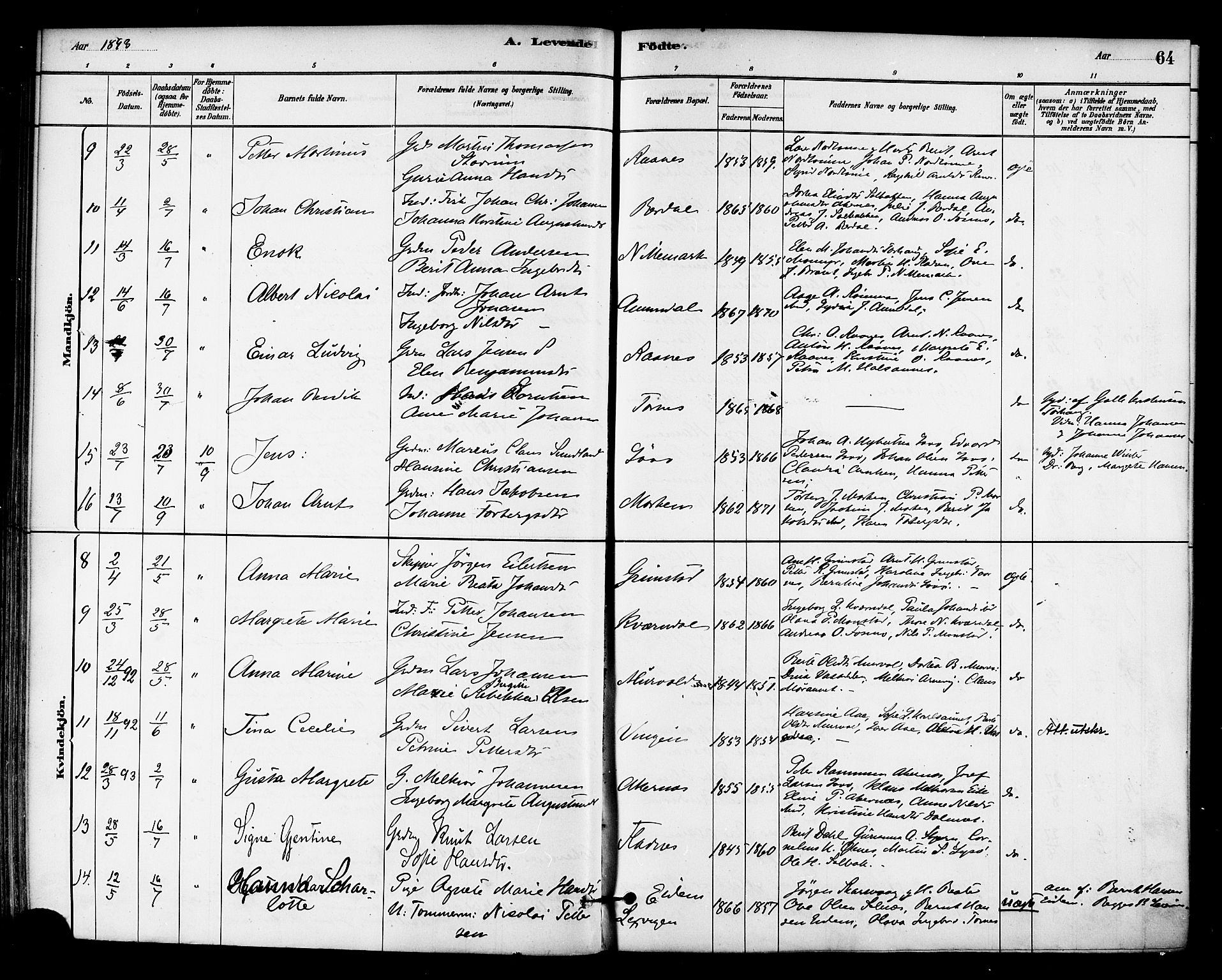 Ministerialprotokoller, klokkerbøker og fødselsregistre - Sør-Trøndelag, SAT/A-1456/655/L0680: Parish register (official) no. 655A09, 1880-1894, p. 64