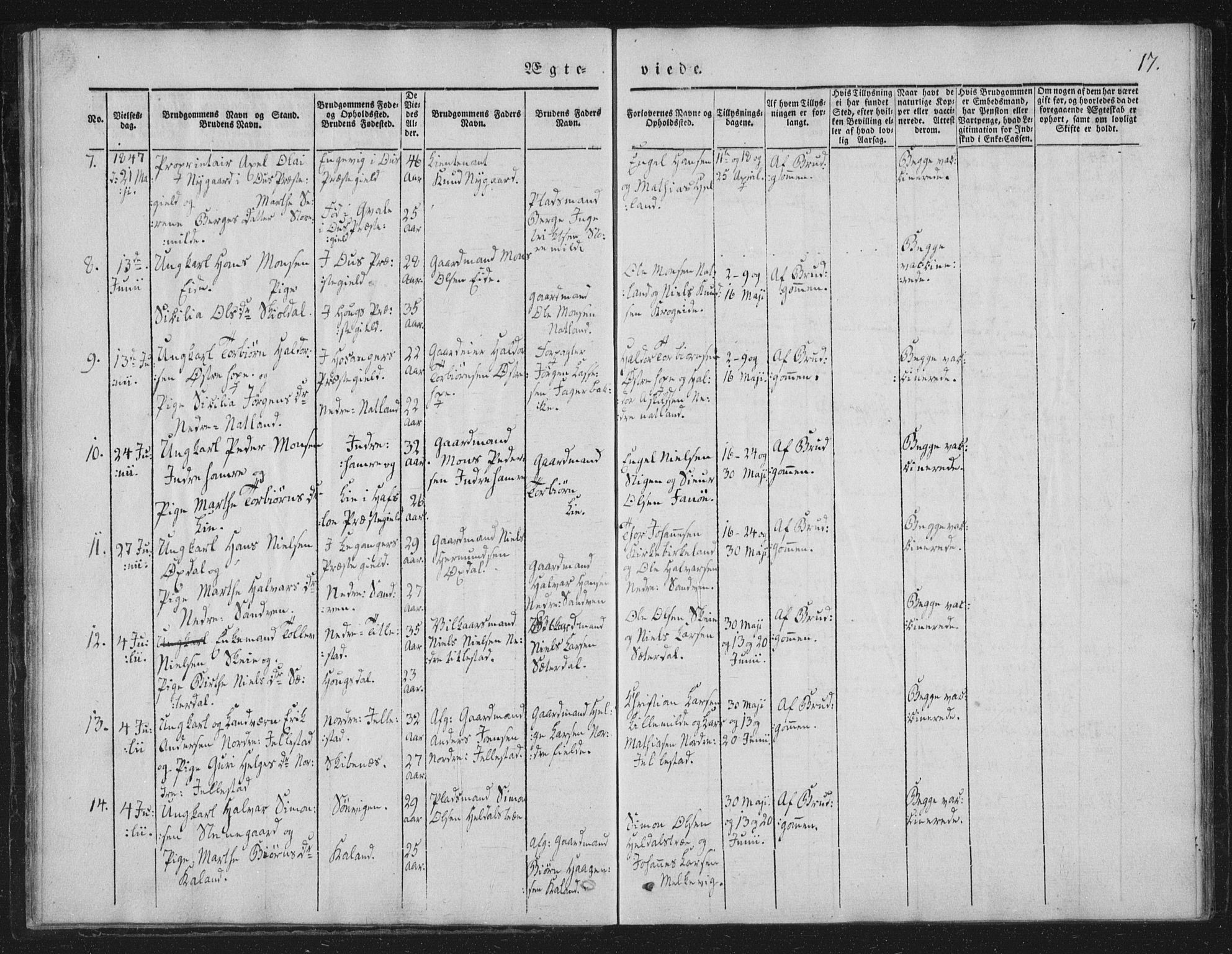 Fana Sokneprestembete, AV/SAB-A-75101/H/Haa/Haaa/L0010: Parish register (official) no. A 10, 1841-1851, p. 17