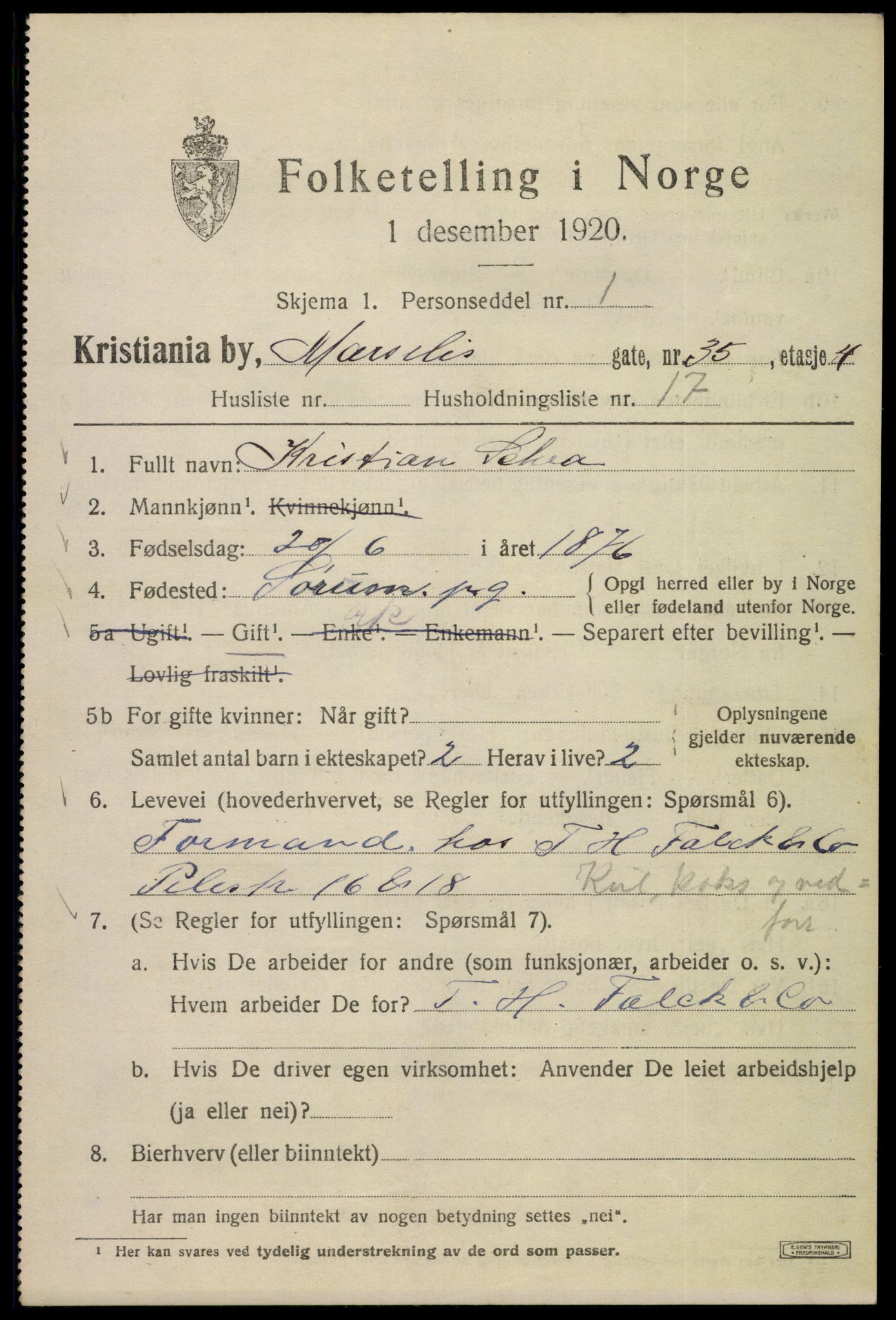 SAO, 1920 census for Kristiania, 1920, p. 392143