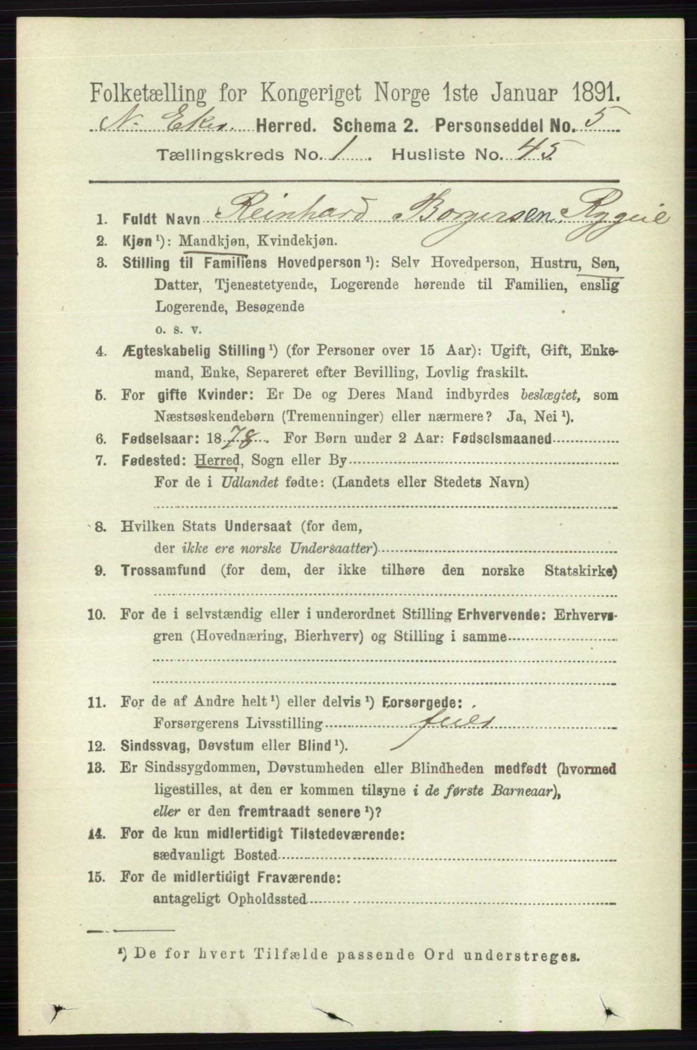 RA, 1891 census for 0625 Nedre Eiker, 1891, p. 329