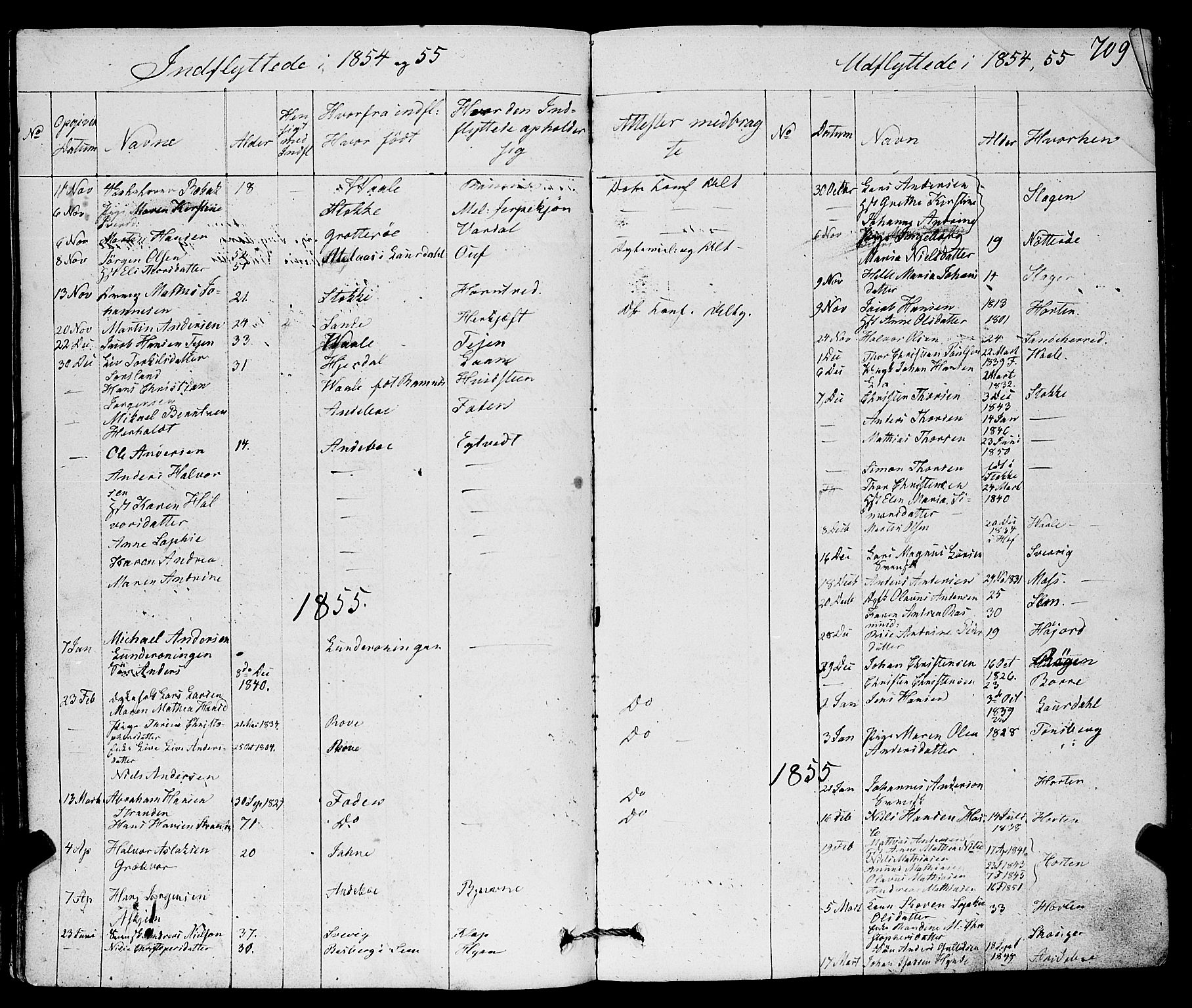Ramnes kirkebøker, SAKO/A-314/F/Fa/L0005: Parish register (official) no. I 5, 1841-1861, p. 708-709