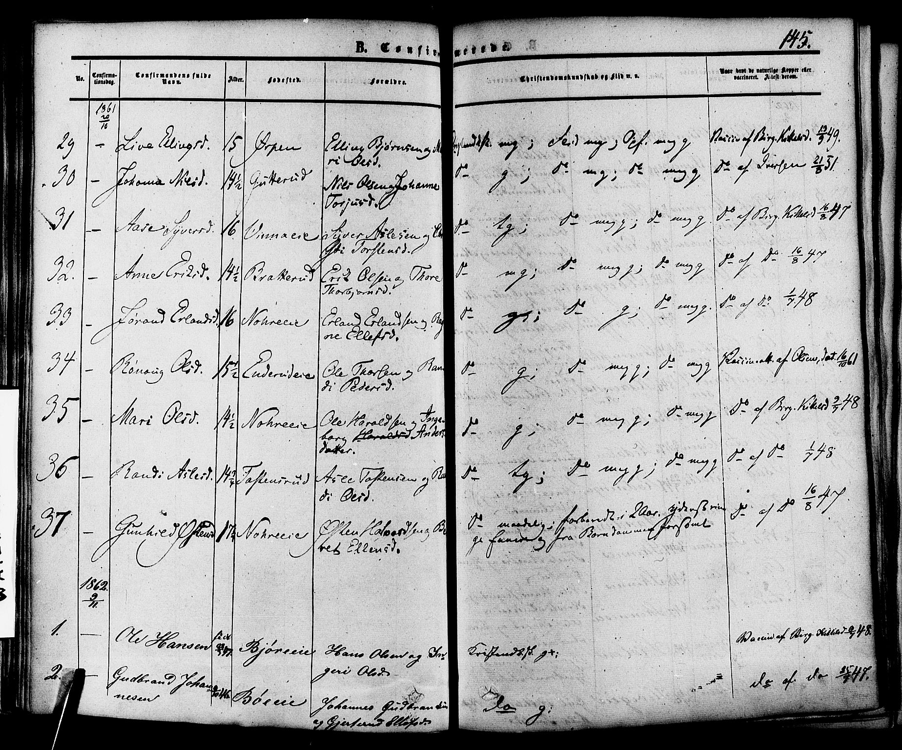 Krødsherad kirkebøker, SAKO/A-19/F/Fa/L0003: Parish register (official) no. 3, 1851-1872, p. 145