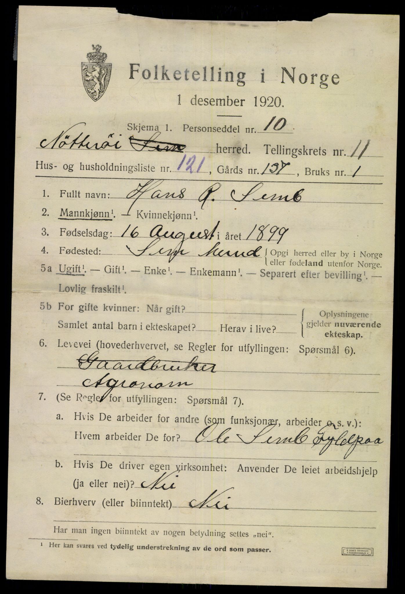 SAKO, 1920 census for Nøtterøy, 1920, p. 14685