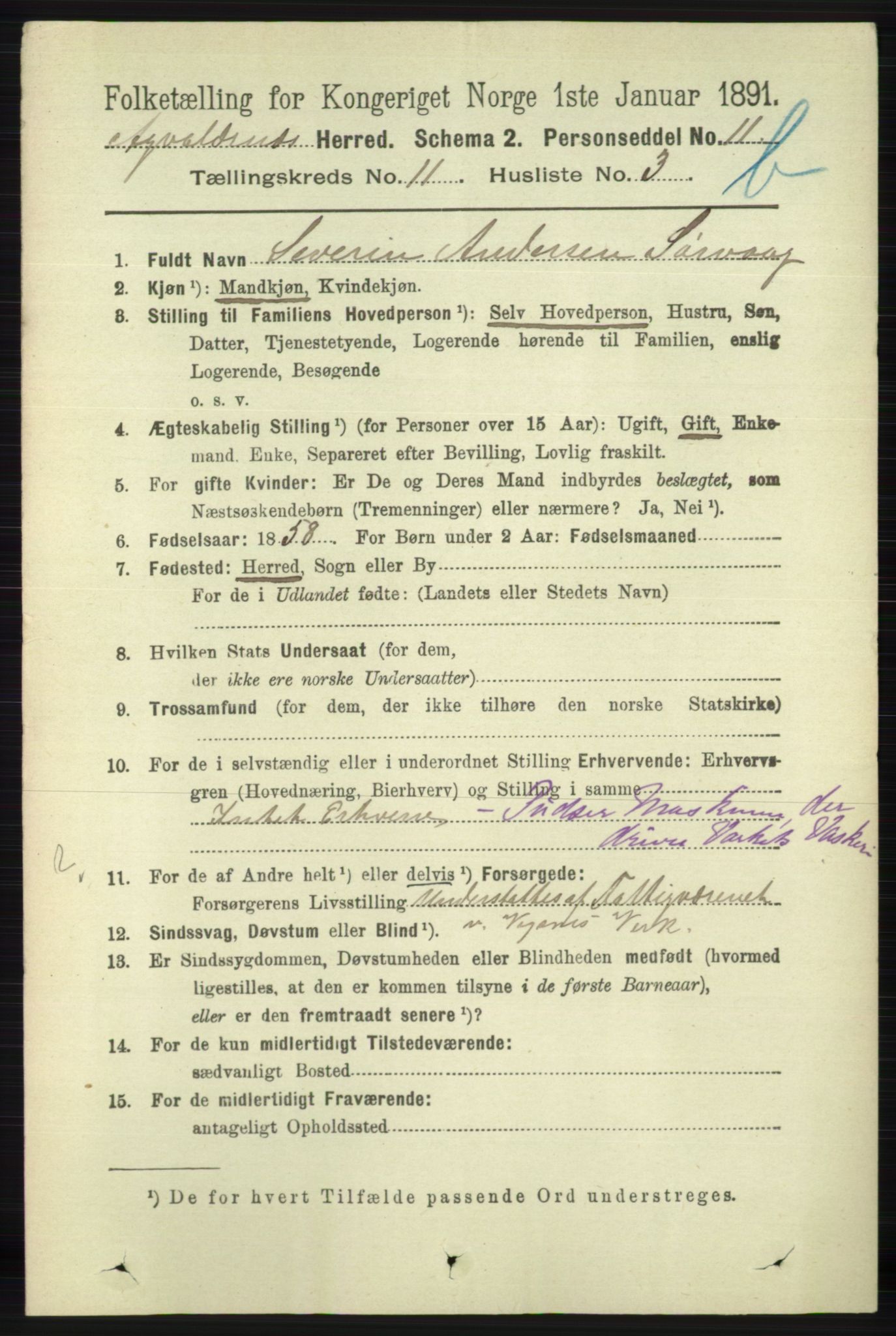RA, 1891 census for 1147 Avaldsnes, 1891, p. 6254