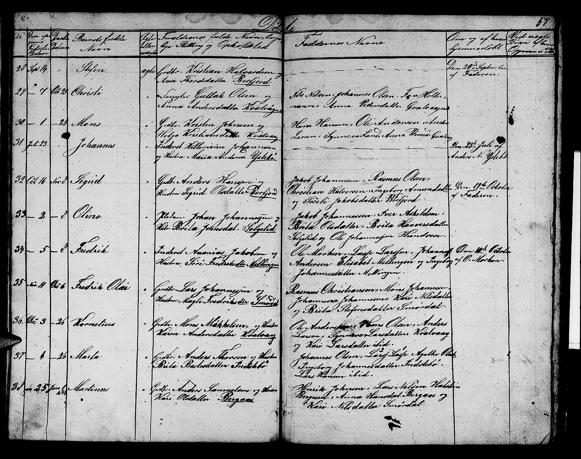 Alversund Sokneprestembete, SAB/A-73901/H/Ha/Hab: Parish register (copy) no. B 1, 1852-1865, p. 57
