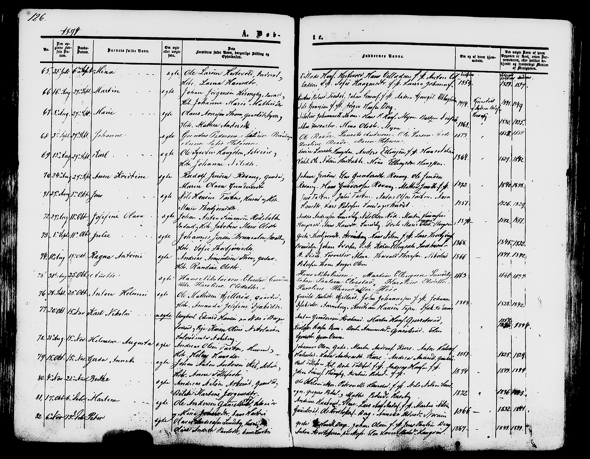 Råde prestekontor kirkebøker, AV/SAO-A-2009/F/Fa/L0006: Parish register (official) no. 6, 1854-1877, p. 126