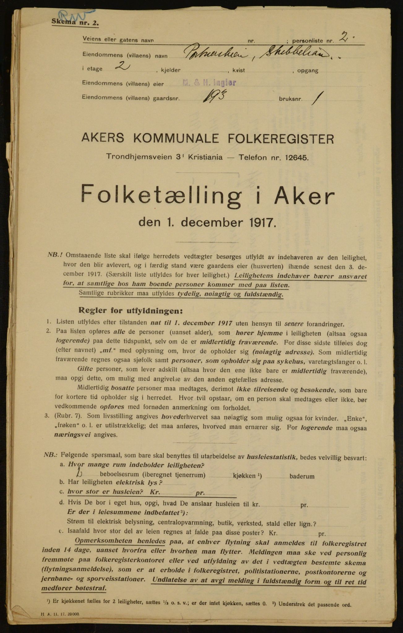OBA, Municipal Census 1917 for Aker, 1917, p. 16225