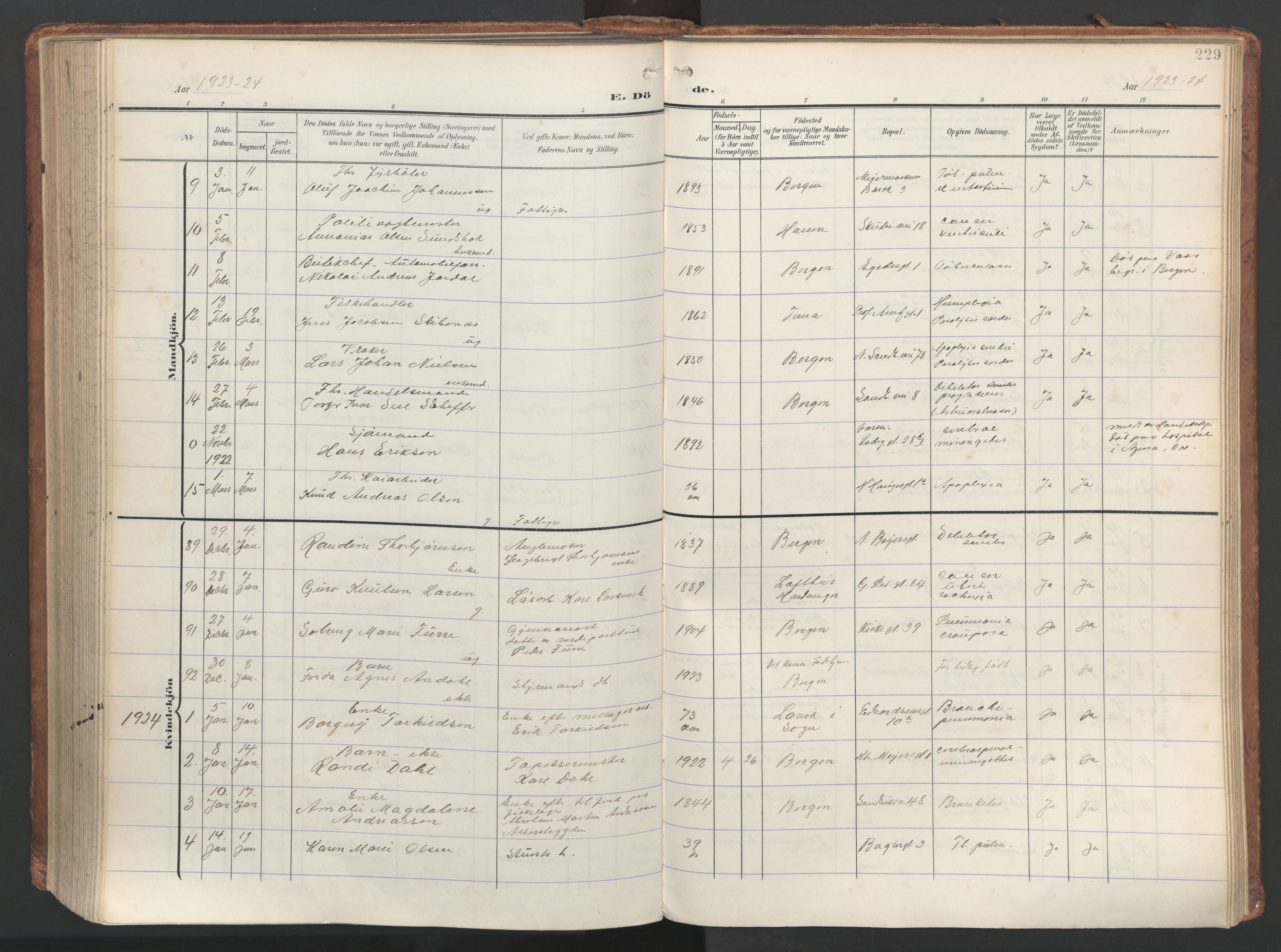 Sandviken Sokneprestembete, AV/SAB-A-77601/H/Ha/L0019: Parish register (official) no. E 2, 1905-1933, p. 229