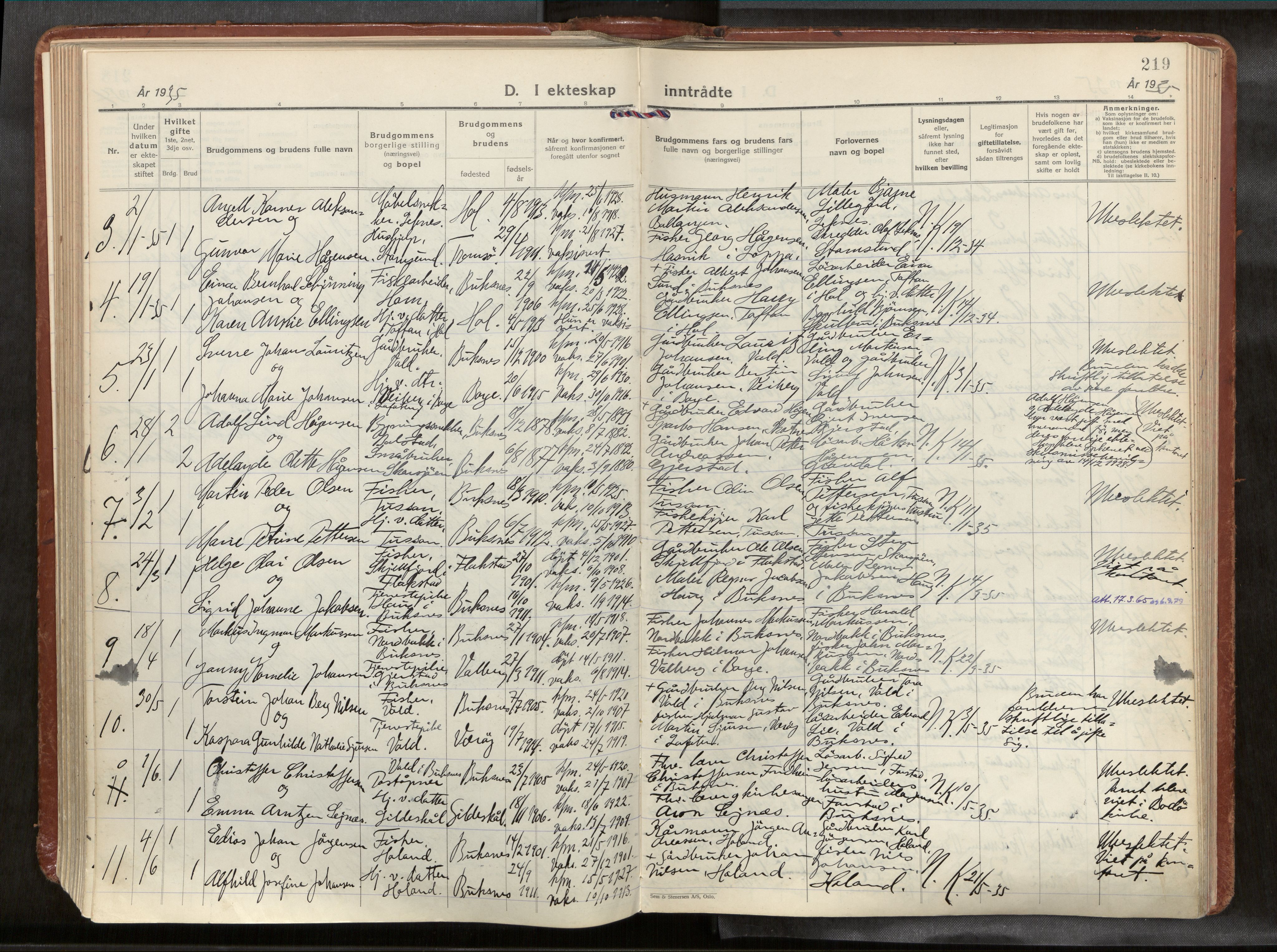 Ministerialprotokoller, klokkerbøker og fødselsregistre - Nordland, AV/SAT-A-1459/881/L1161: Parish register (official) no. 881A14, 1932-1955, p. 219