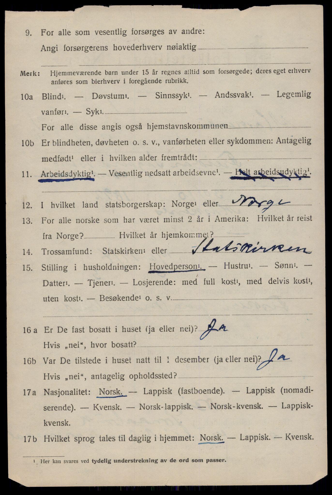 SAT, 1920 census for Moskenes, 1920, p. 503