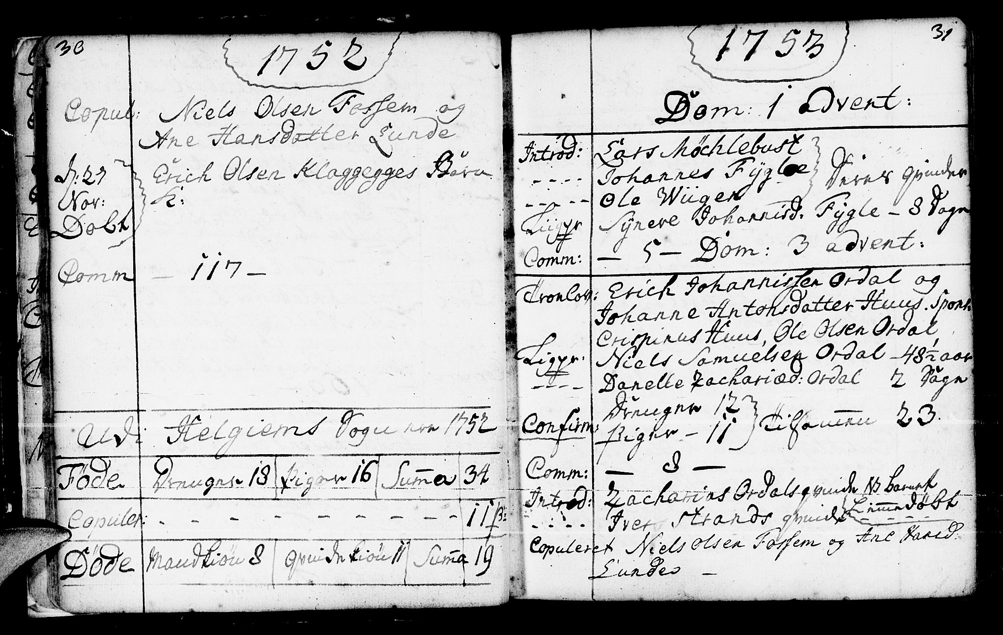 Jølster sokneprestembete, SAB/A-80701/H/Haa/Haaa/L0004: Parish register (official) no. A 4, 1749-1789, p. 30-31