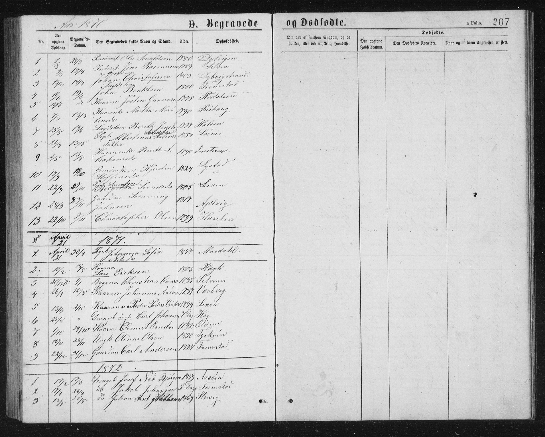 Ministerialprotokoller, klokkerbøker og fødselsregistre - Sør-Trøndelag, SAT/A-1456/662/L0756: Parish register (copy) no. 662C01, 1869-1891, p. 207