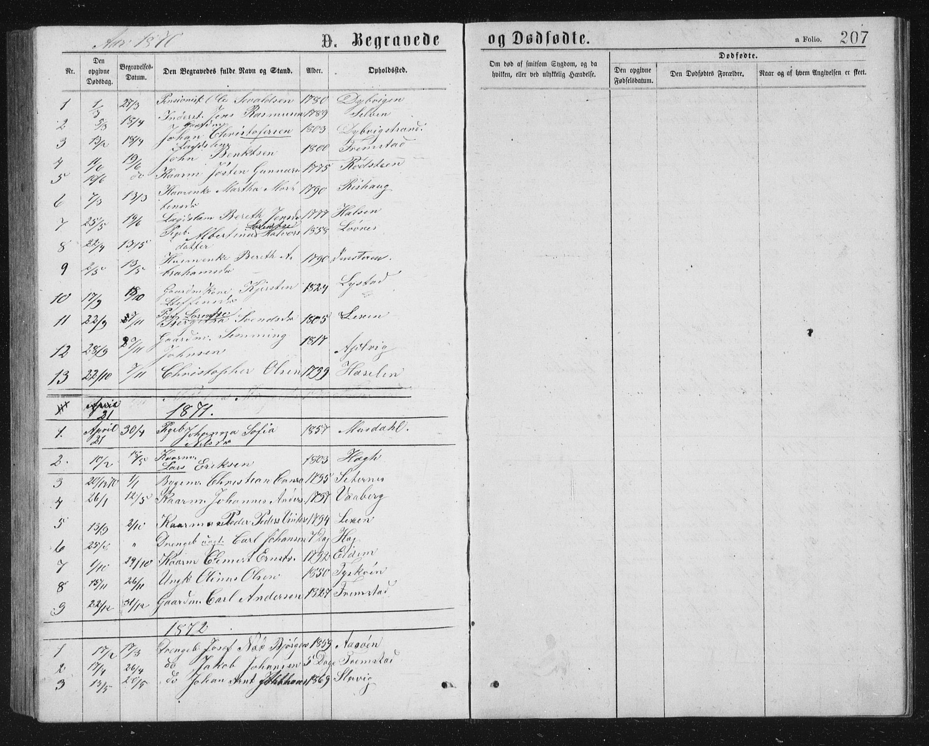 Ministerialprotokoller, klokkerbøker og fødselsregistre - Sør-Trøndelag, AV/SAT-A-1456/662/L0756: Parish register (copy) no. 662C01, 1869-1891, p. 207