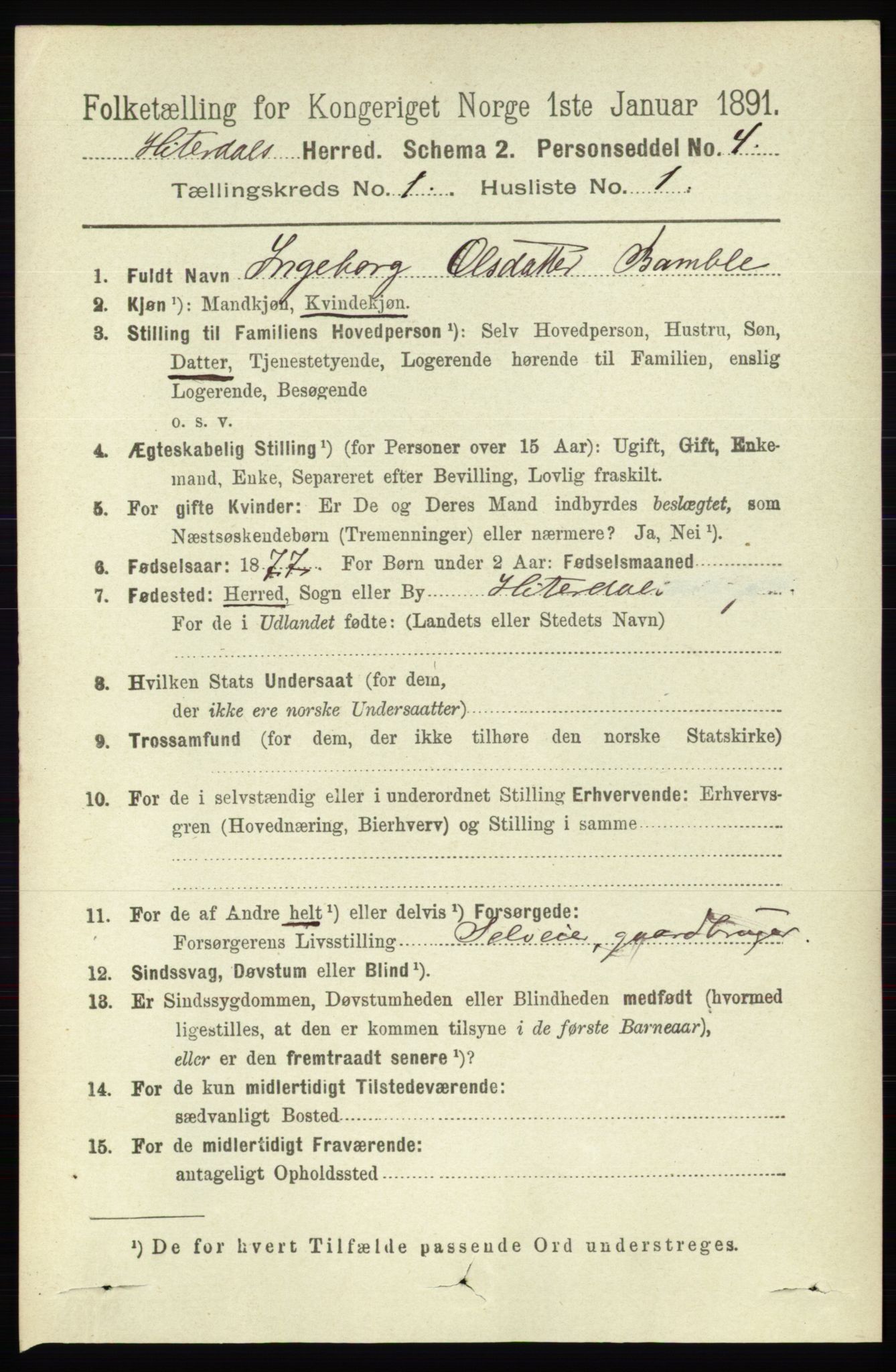 RA, 1891 census for 0823 Heddal, 1891, p. 108