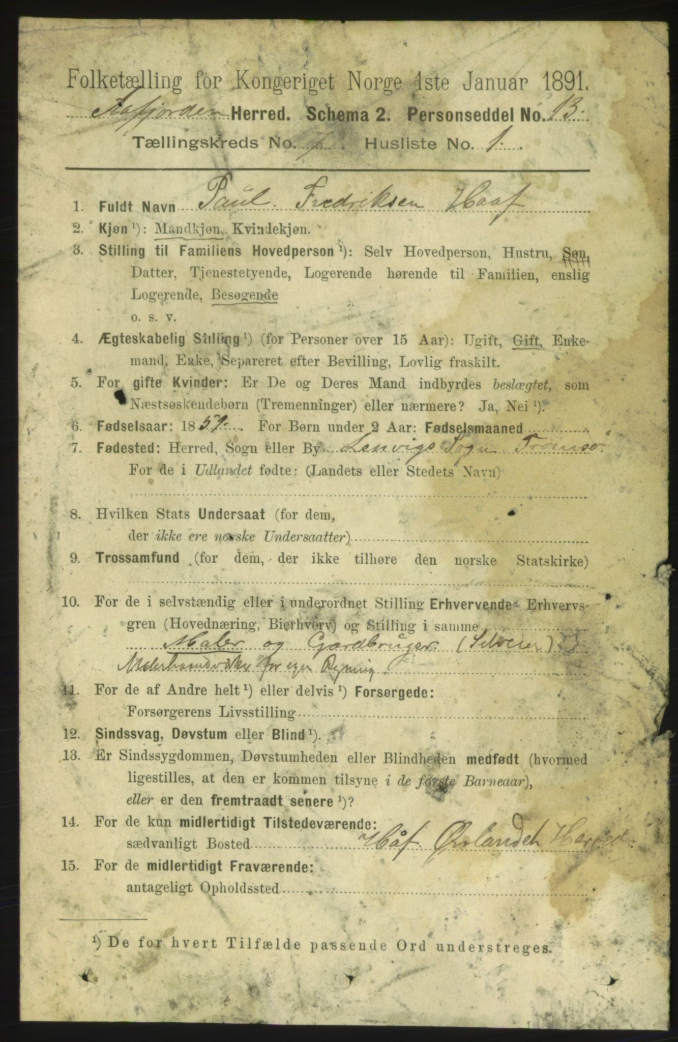 RA, 1891 census for 1630 Åfjord, 1891, p. 1718