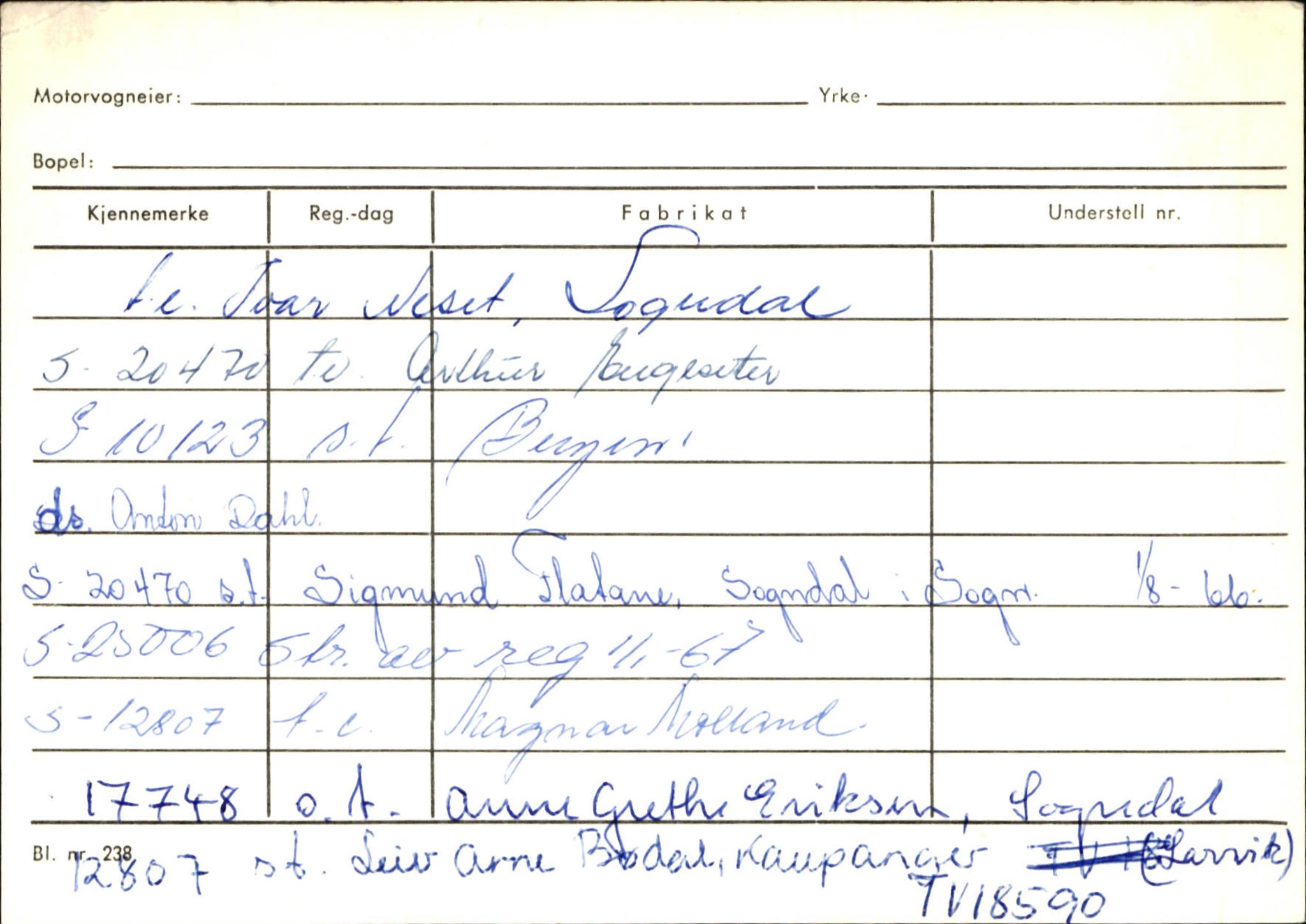 Statens vegvesen, Sogn og Fjordane vegkontor, AV/SAB-A-5301/4/F/L0125: Eigarregister Sogndal V-Å. Aurland A-Å. Fjaler A-N, 1945-1975, p. 95