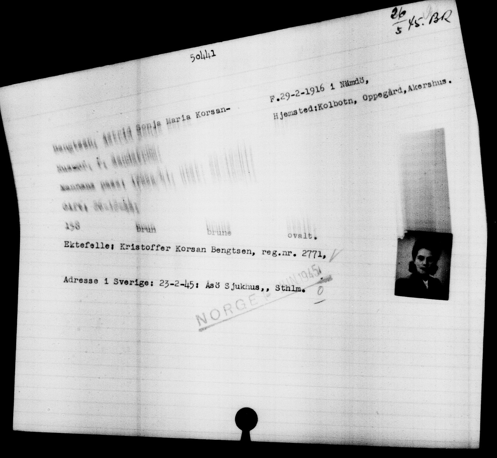 Utenriksstasjonene, Legasjonen i Stockholm, Flyktningkontoret, AV/RA-S-6753/V/Va/L0019: Kjesäterkartoteket, flyktninger med registreringsnr. 49600-55060, 1940-1945, p. 869