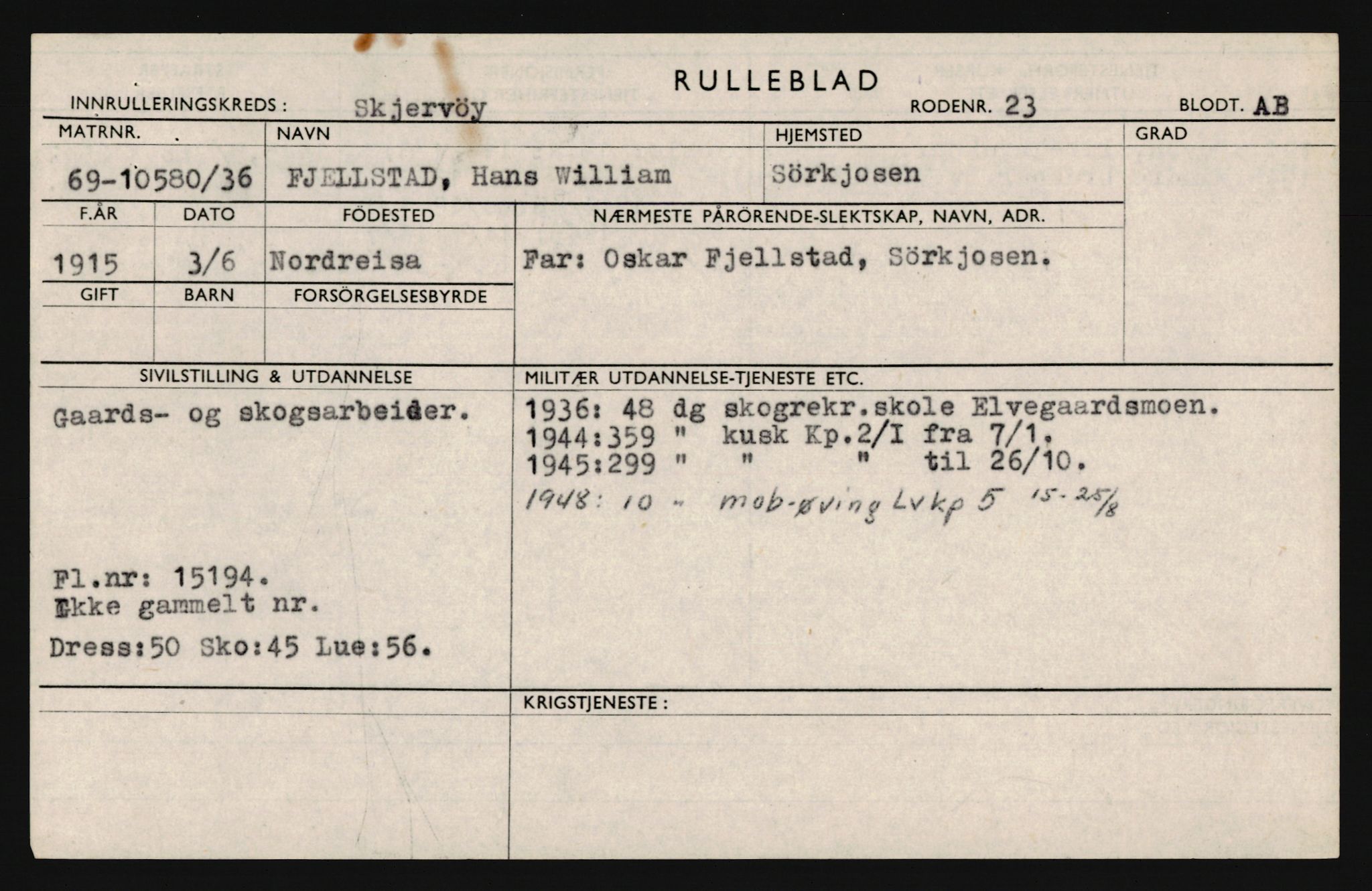 Forsvaret, Troms infanteriregiment nr. 16, AV/RA-RAFA-3146/P/Pa/L0020: Rulleblad for regimentets menige mannskaper, årsklasse 1936, 1936, p. 239