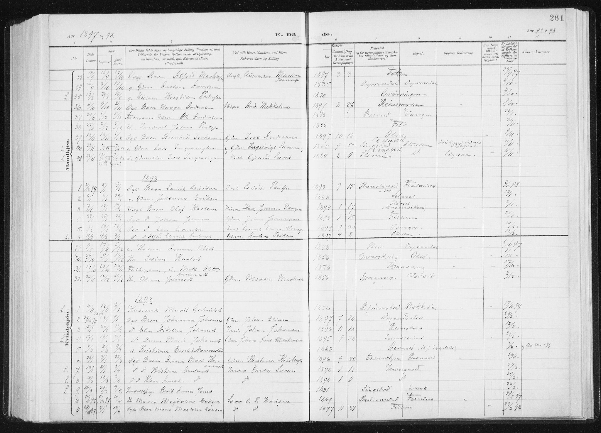 Ministerialprotokoller, klokkerbøker og fødselsregistre - Sør-Trøndelag, SAT/A-1456/647/L0635: Parish register (official) no. 647A02, 1896-1911, p. 261