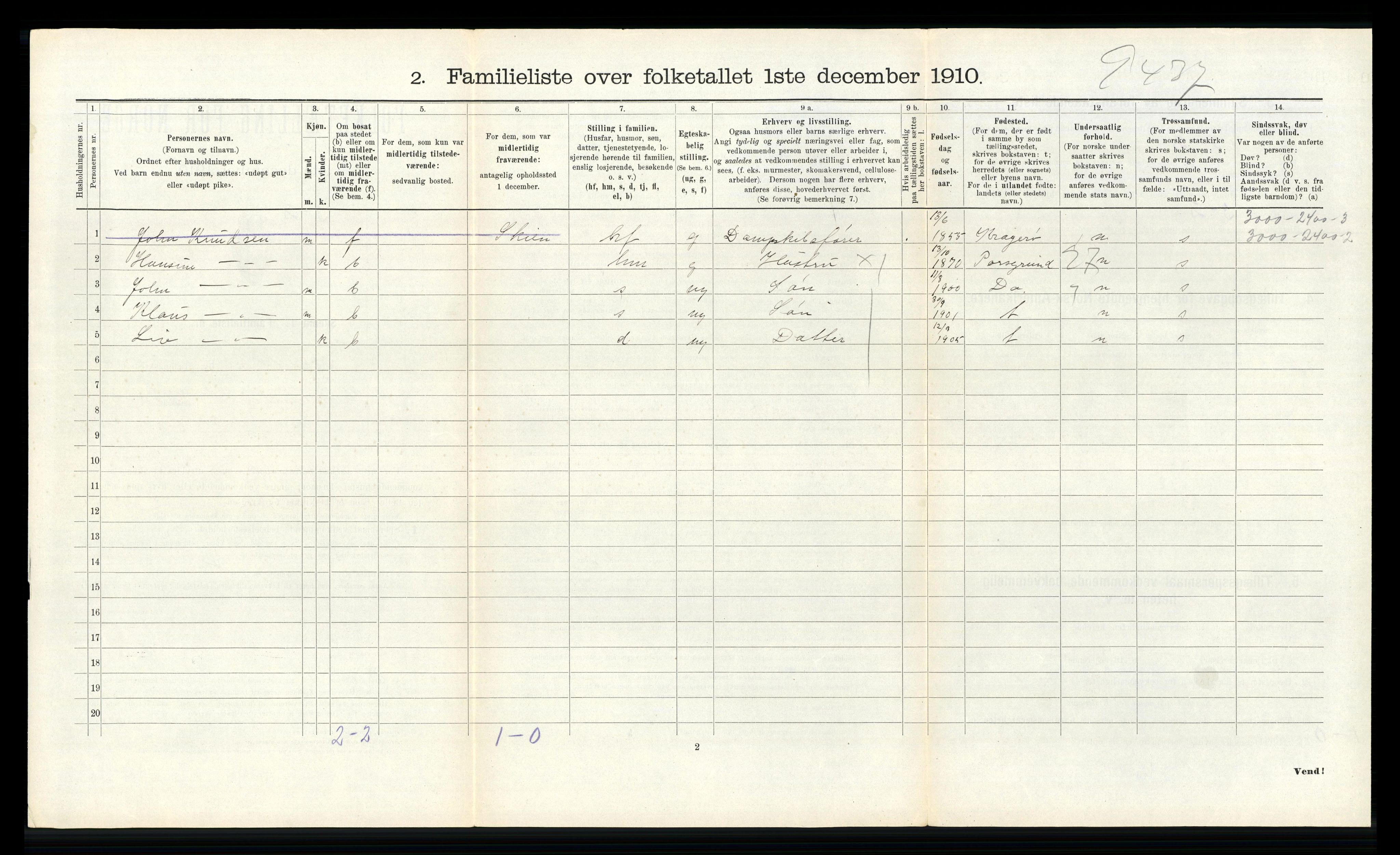 RA, 1910 census for Brevik, 1910, p. 1619