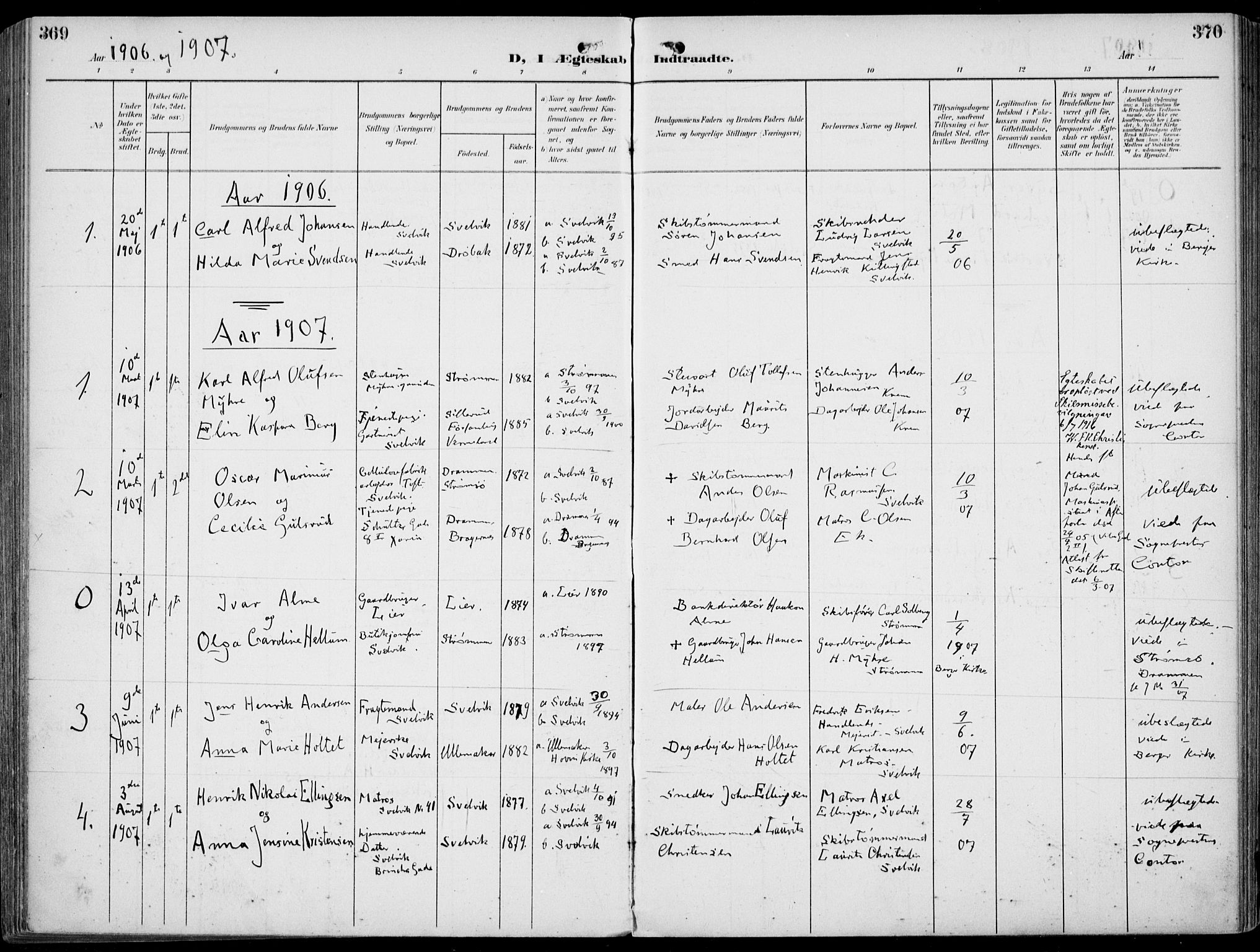 Strømm kirkebøker, AV/SAKO-A-322/F/Fb/L0002: Parish register (official) no. II 2, 1900-1919, p. 369-370