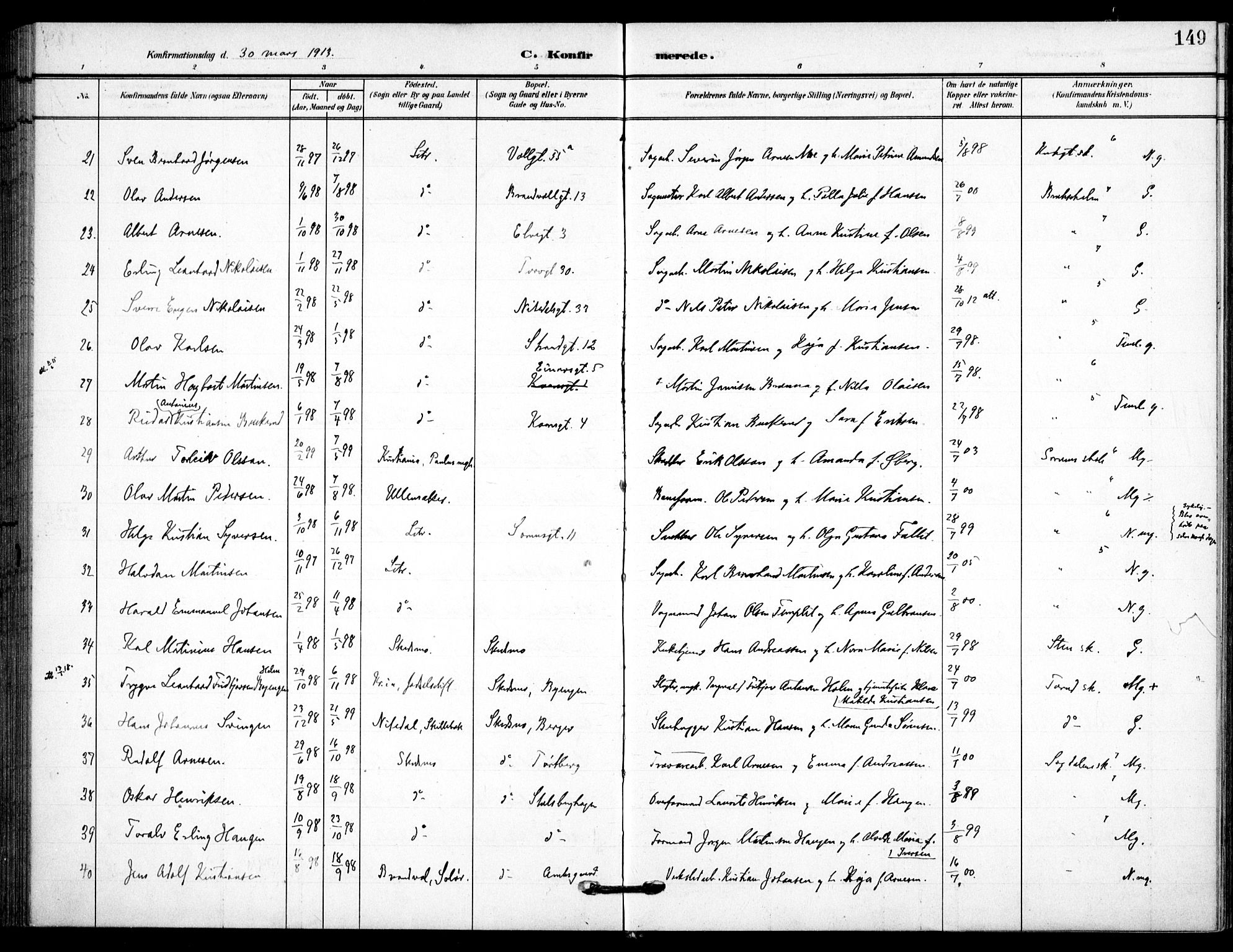 Skedsmo prestekontor Kirkebøker, SAO/A-10033a/F/Fc/L0001: Parish register (official) no. III 1, 1908-1916, p. 149