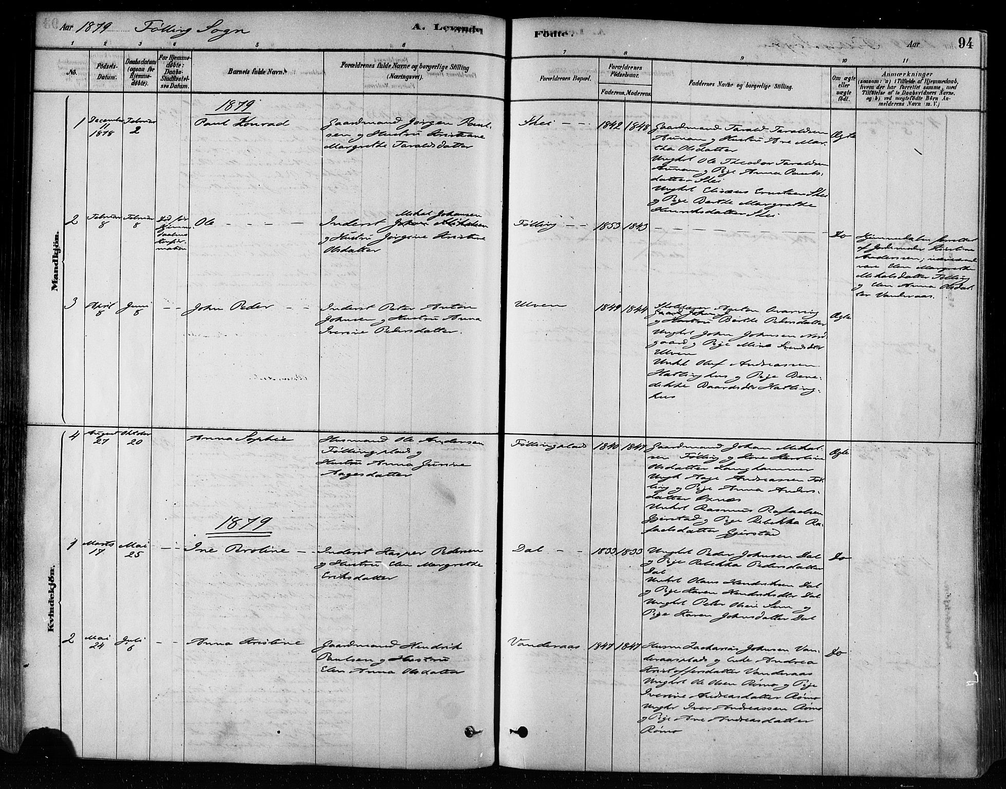 Ministerialprotokoller, klokkerbøker og fødselsregistre - Nord-Trøndelag, AV/SAT-A-1458/746/L0449: Parish register (official) no. 746A07 /3, 1878-1899, p. 94