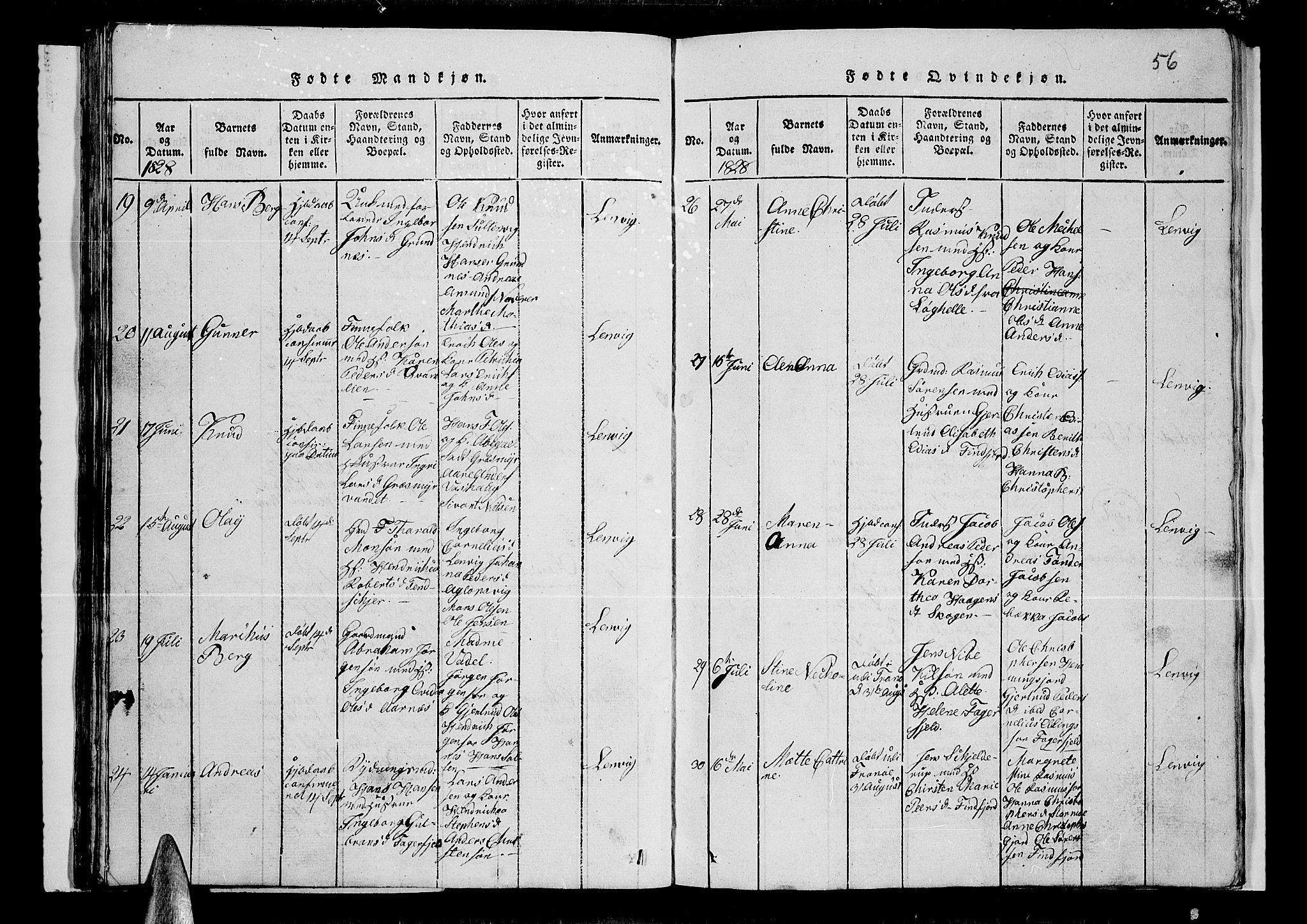 Lenvik sokneprestembete, SATØ/S-1310/H/Ha/Hab/L0001klokker: Parish register (copy) no. 1, 1822-1837, p. 56