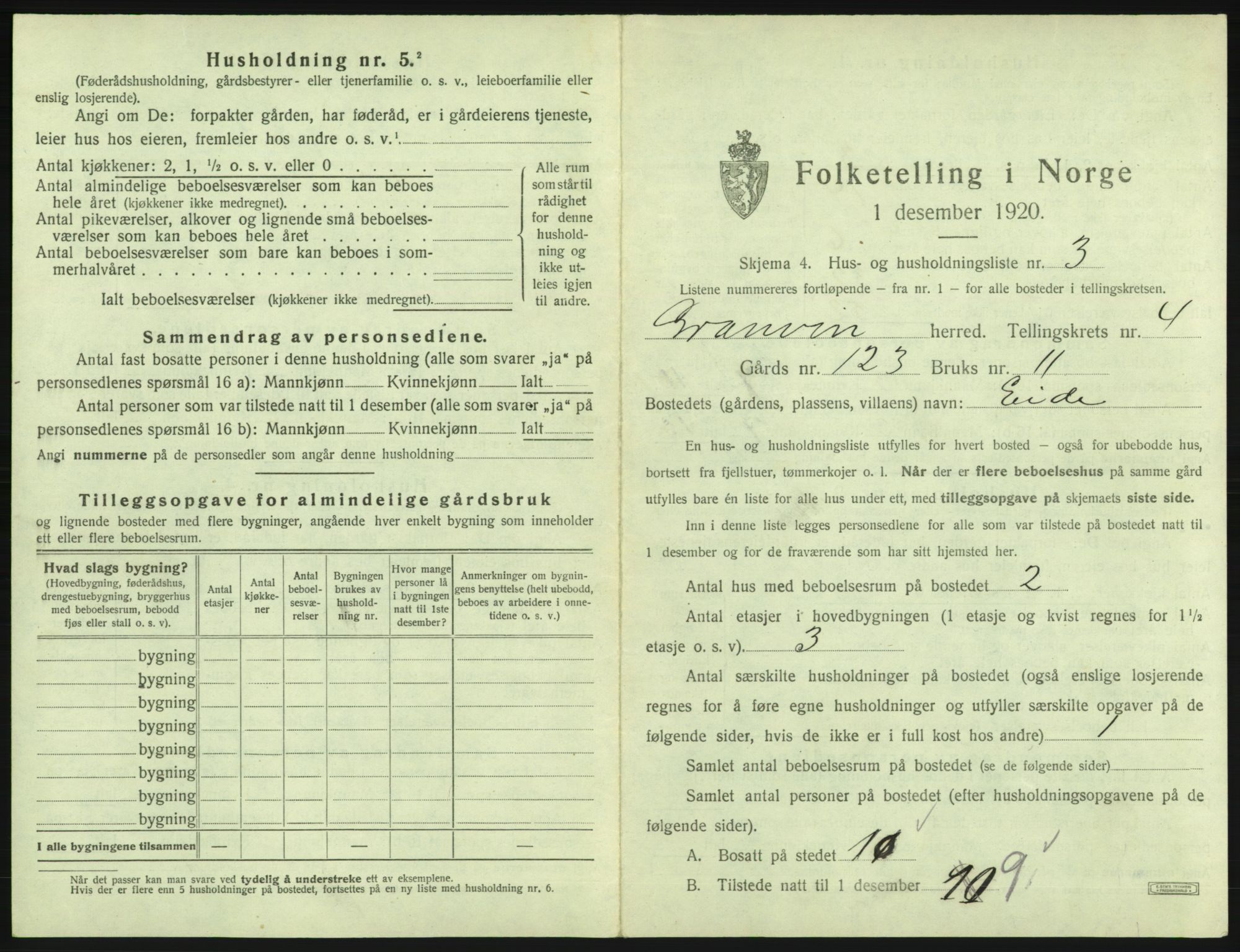 SAB, 1920 census for Granvin, 1920, p. 235