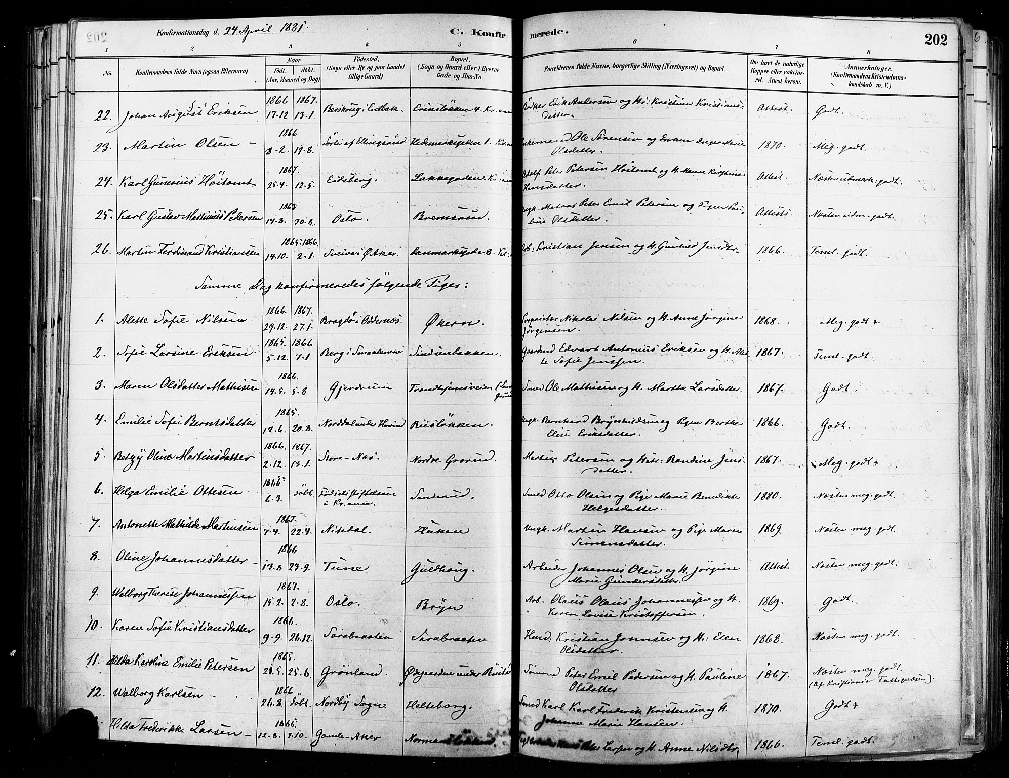 Østre Aker prestekontor Kirkebøker, AV/SAO-A-10840/F/Fa/L0006: Parish register (official) no. I 5, 1879-1882, p. 202