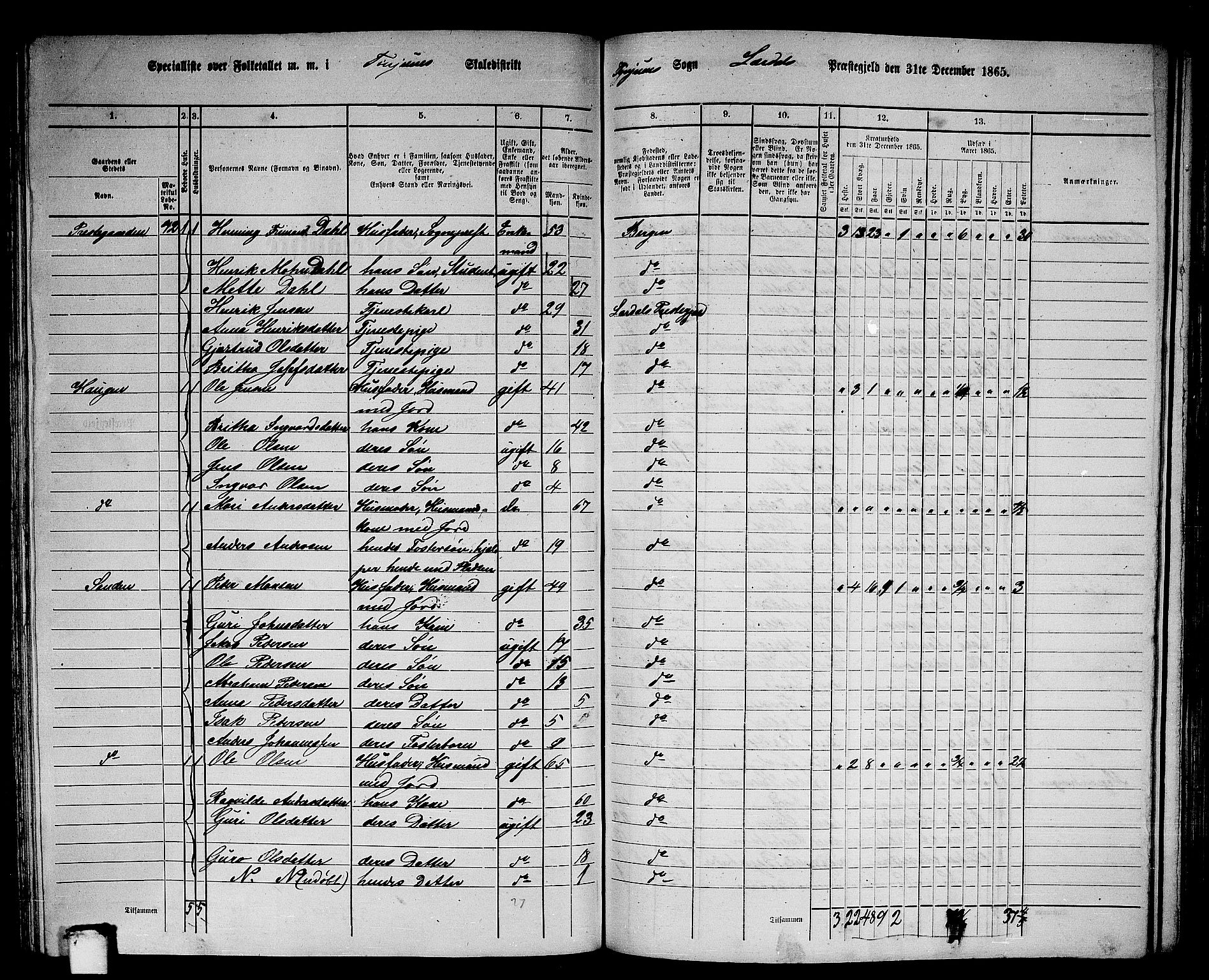 RA, 1865 census for Lærdal, 1865, p. 101