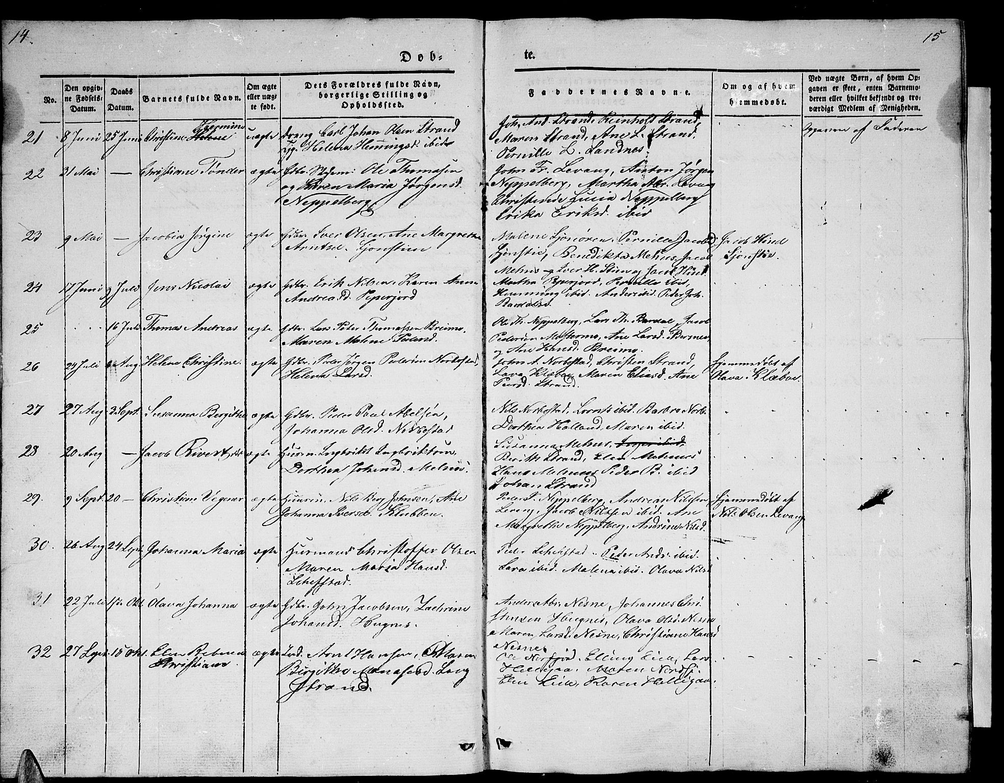 Ministerialprotokoller, klokkerbøker og fødselsregistre - Nordland, AV/SAT-A-1459/838/L0555: Parish register (copy) no. 838C02, 1842-1861, p. 14-15