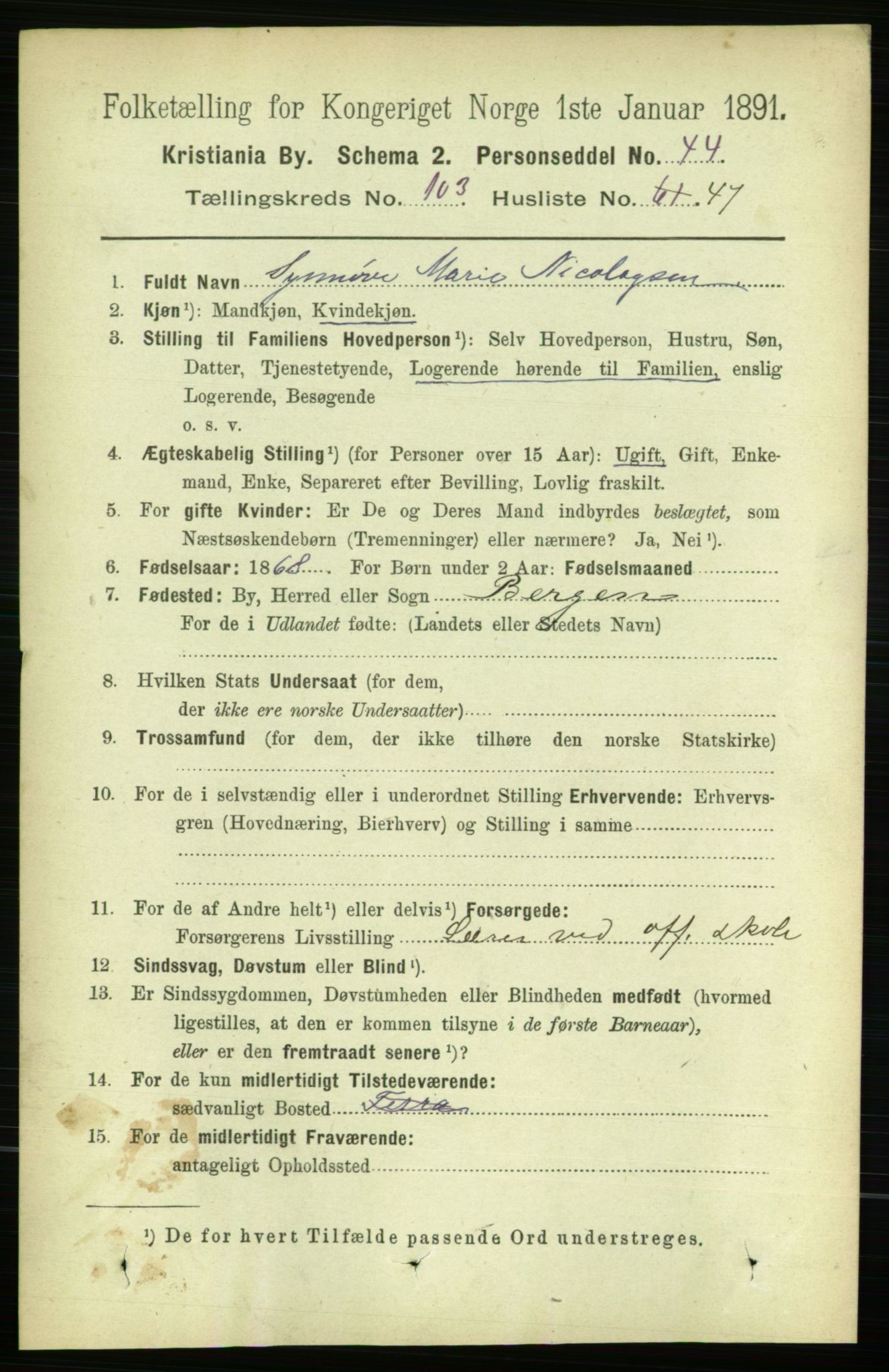 RA, 1891 census for 0301 Kristiania, 1891, p. 52155