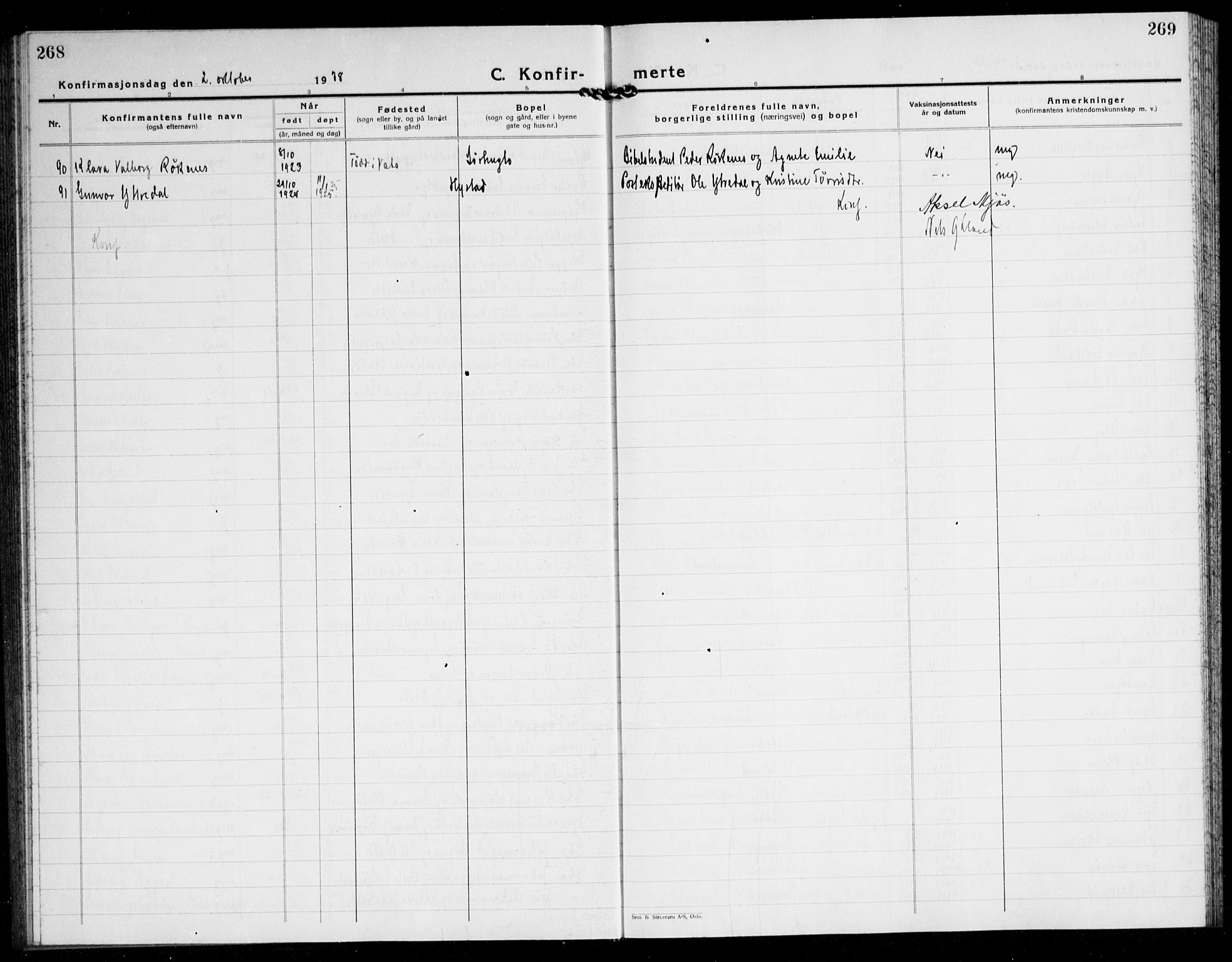 Stord sokneprestembete, AV/SAB-A-78201/H/Hab: Parish register (copy) no. A 5, 1933-1945, p. 268-269