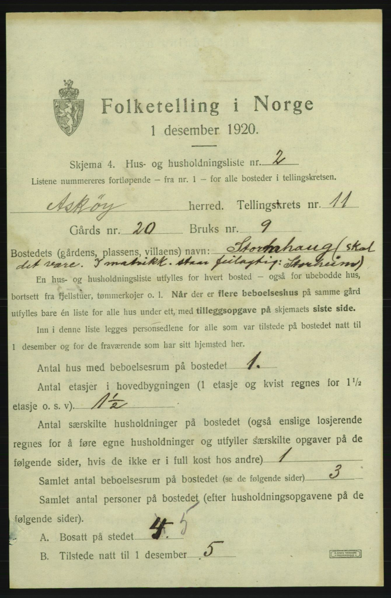 SAB, 1920 census for Askøy, 1920, p. 3494