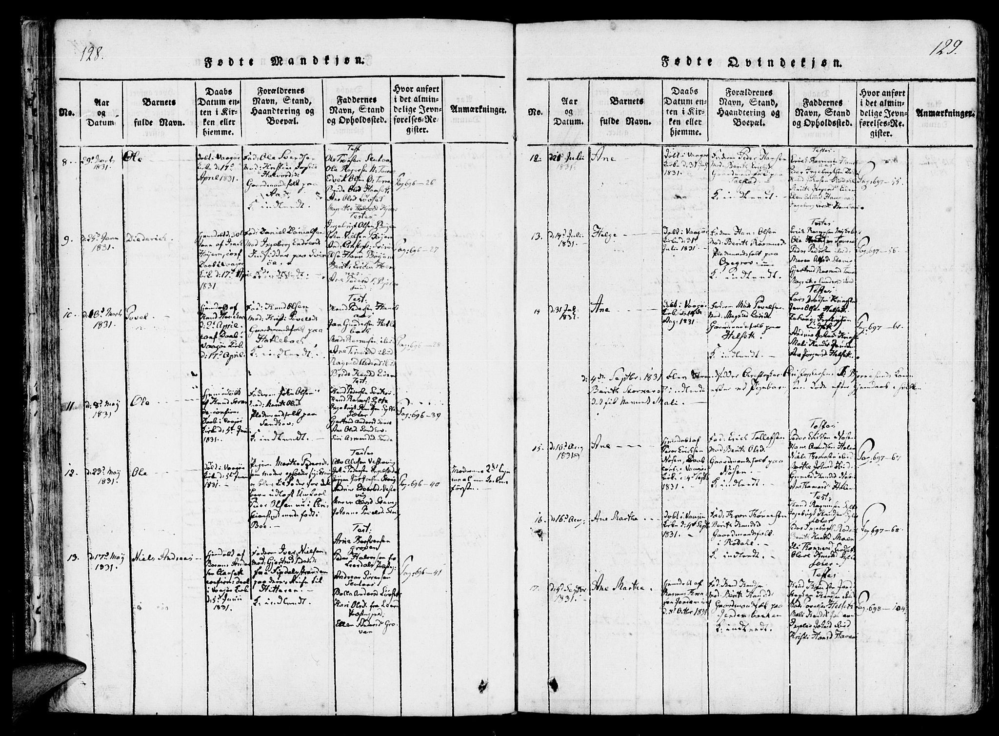 Ministerialprotokoller, klokkerbøker og fødselsregistre - Møre og Romsdal, AV/SAT-A-1454/565/L0747: Parish register (official) no. 565A01, 1817-1844, p. 128-129