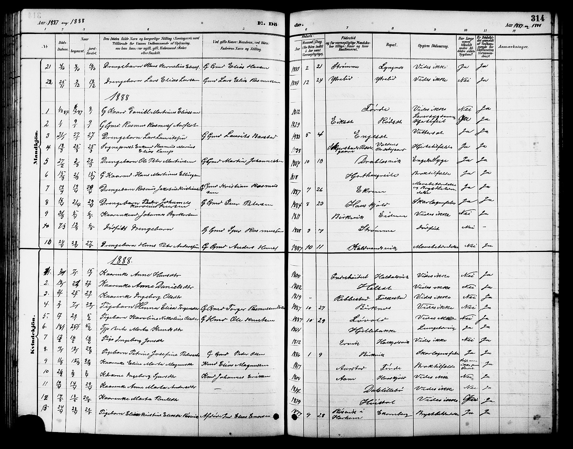 Ministerialprotokoller, klokkerbøker og fødselsregistre - Møre og Romsdal, AV/SAT-A-1454/511/L0158: Parish register (copy) no. 511C04, 1884-1903, p. 314