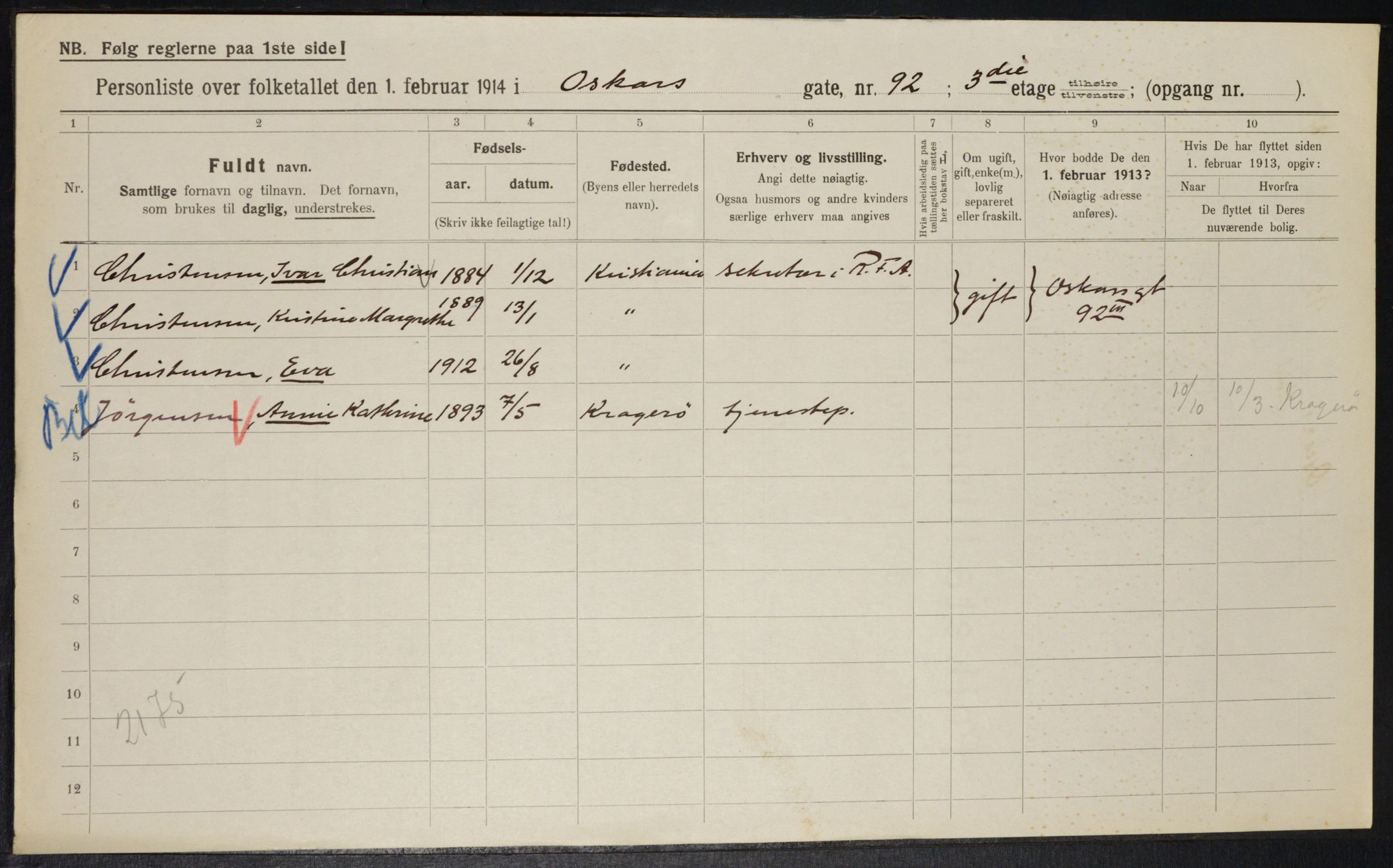 OBA, Municipal Census 1914 for Kristiania, 1914, p. 77009