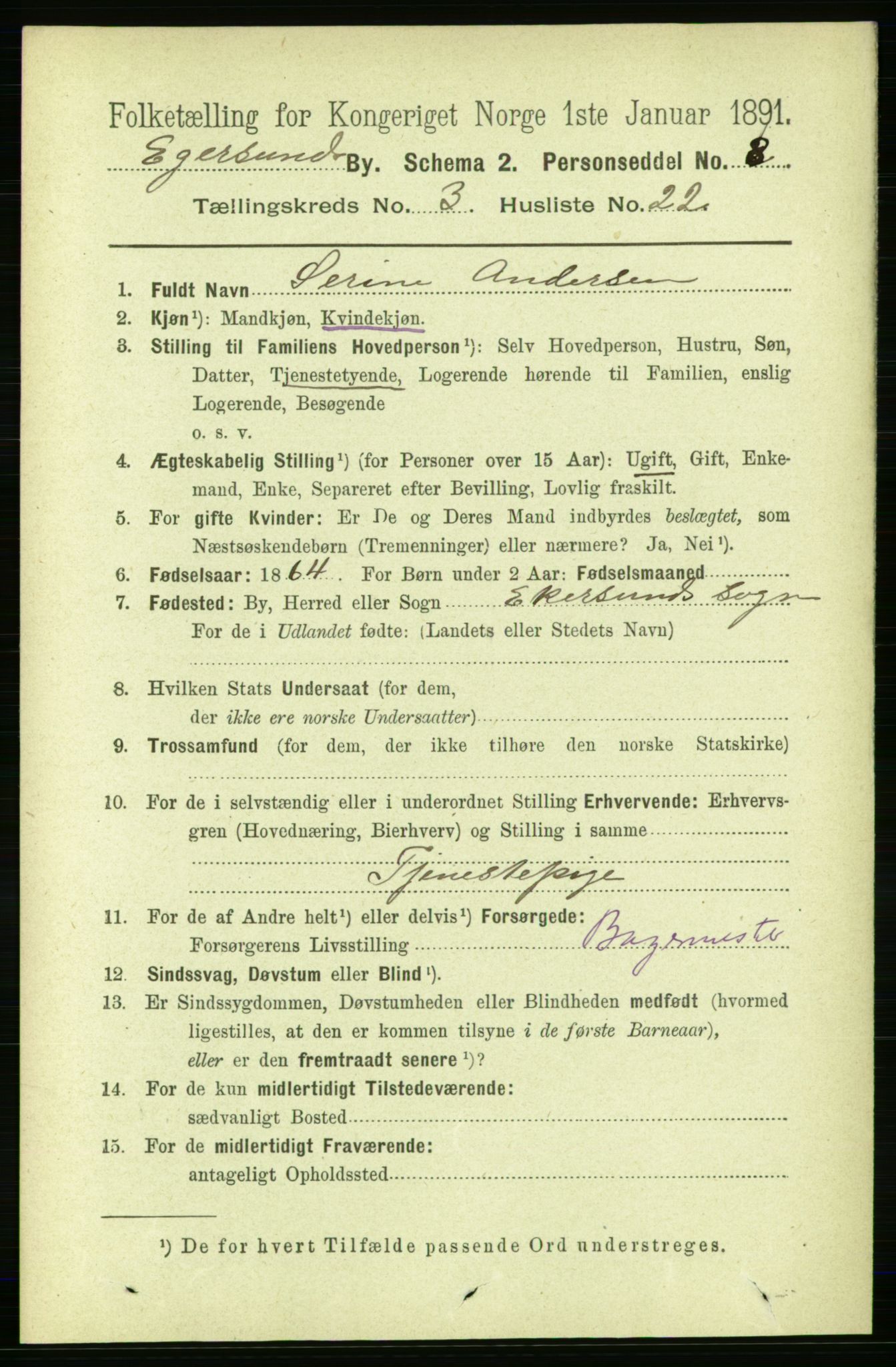 RA, 1891 census for 1101 Egersund, 1891, p. 592