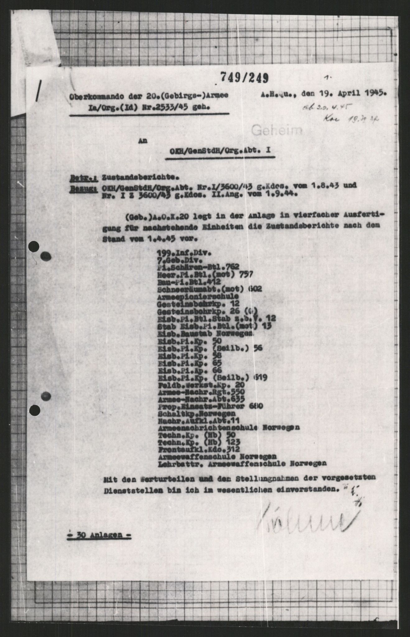 Forsvarets Overkommando. 2 kontor. Arkiv 11.4. Spredte tyske arkivsaker, AV/RA-RAFA-7031/D/Dar/Dara/L0009: Krigsdagbøker for 20. Gebirgs-Armee-Oberkommando (AOK 20), 1940-1945, p. 354