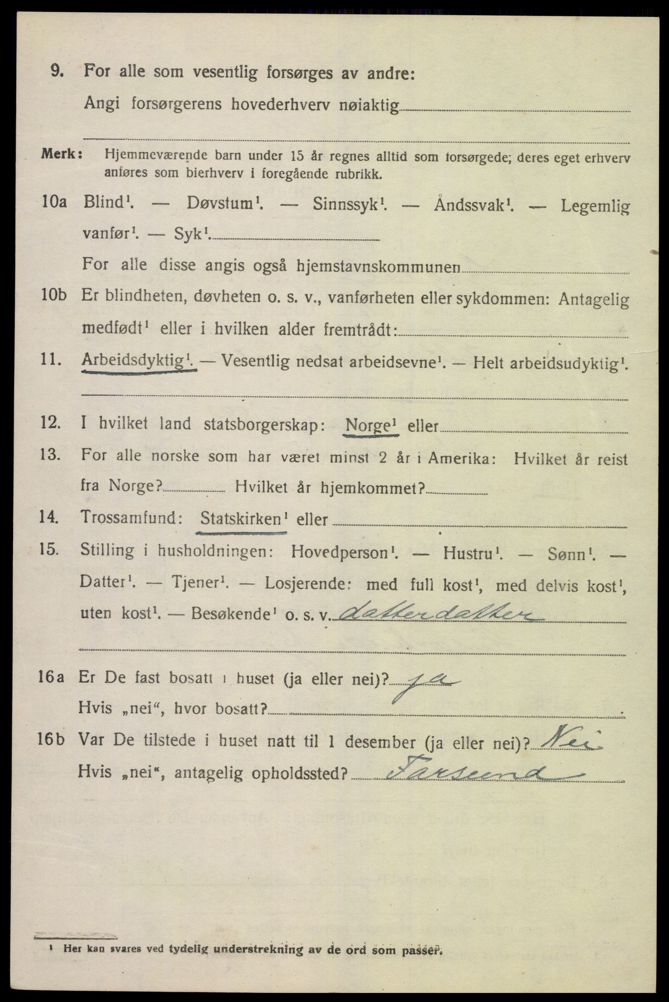 SAK, 1920 census for Lyngdal, 1920, p. 1448