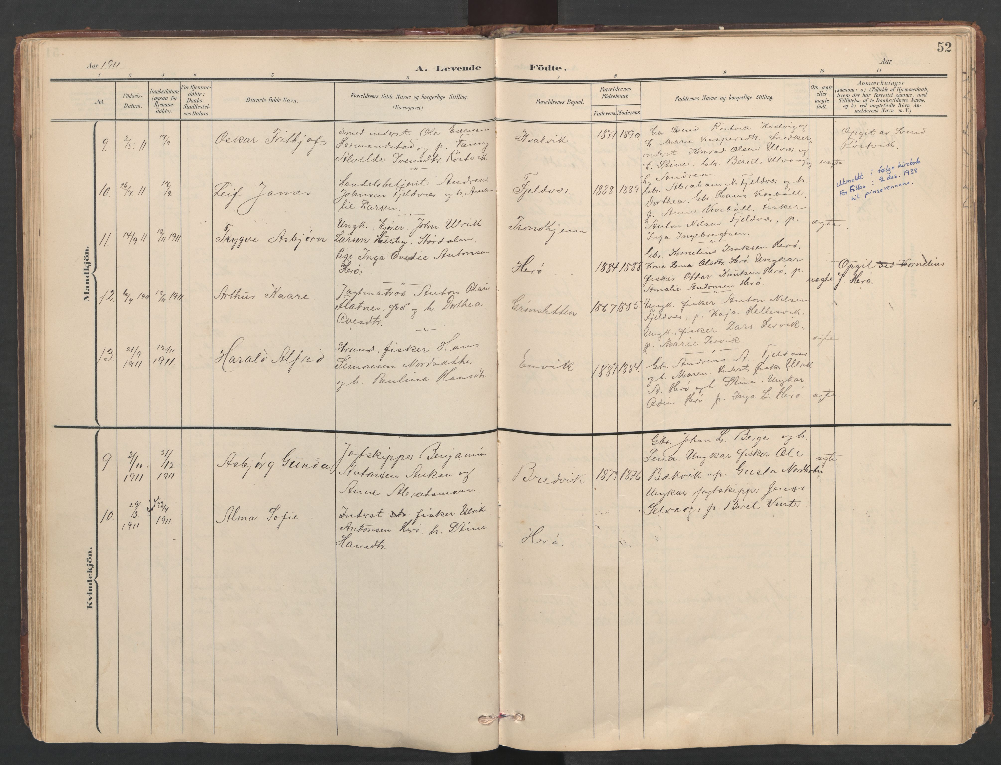 Ministerialprotokoller, klokkerbøker og fødselsregistre - Sør-Trøndelag, SAT/A-1456/638/L0571: Parish register (copy) no. 638C03, 1901-1930, p. 52