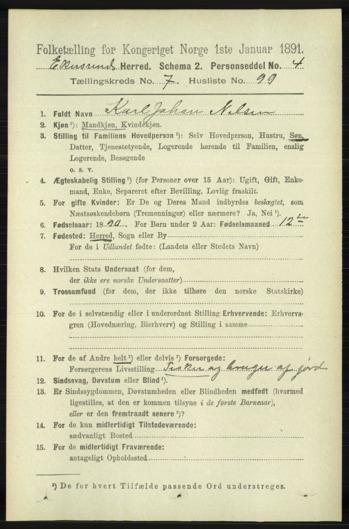 RA, 1891 census for 1116 Eigersund herred, 1891, p. 3402